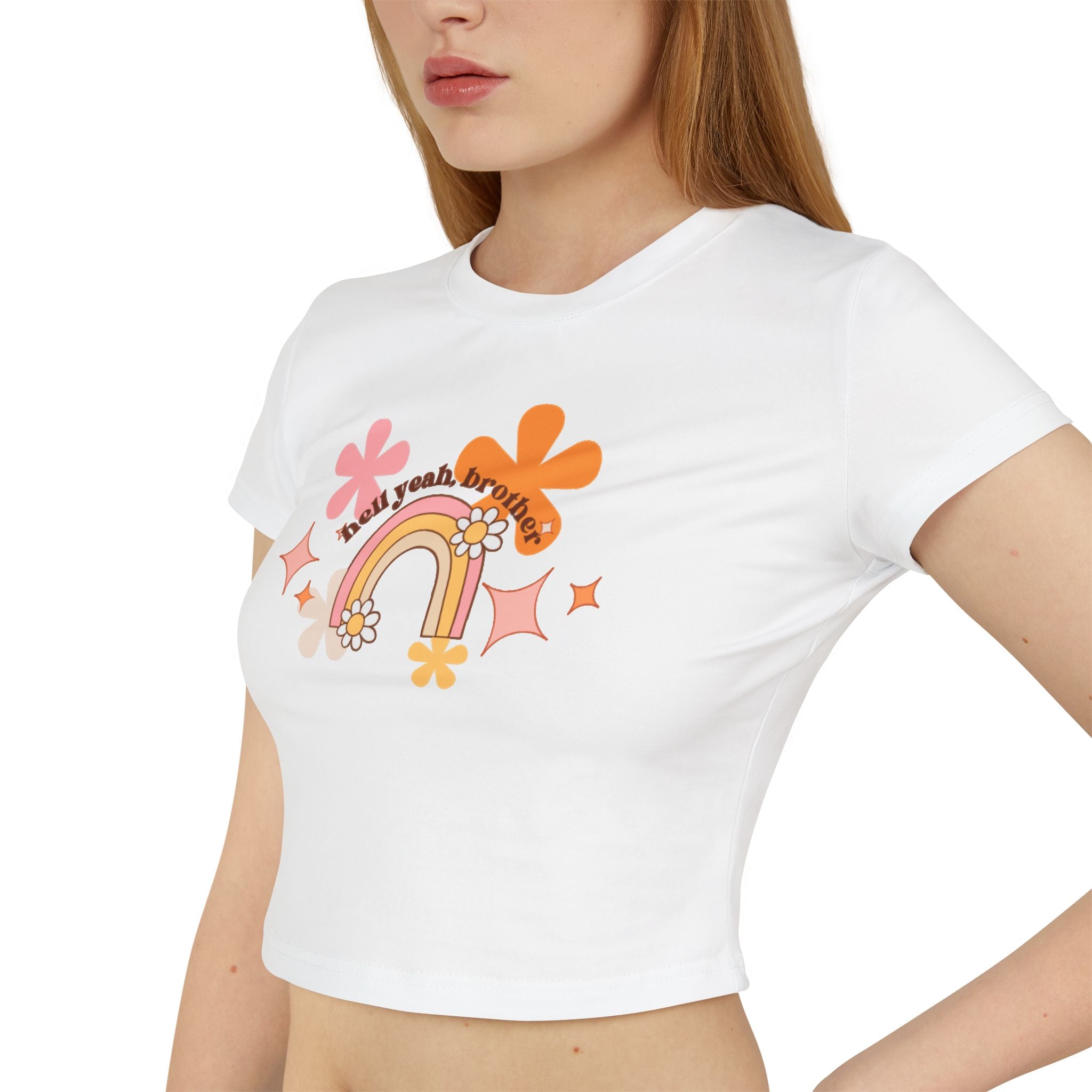 Colorful Rainbow Graphic Women's Baby Tee, Cute Cropped Top, Retro Floral Apparel, Summer Festival Shirt, Birthday Gift