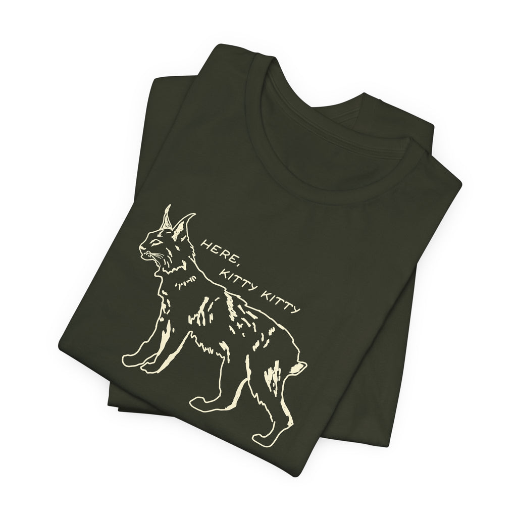 Here Kitty Kitty Unisex Tee, Bobcat T-Shirt, Funny Nature Tee, Gift for Wildlife Lovers, Cute Cat Apparel