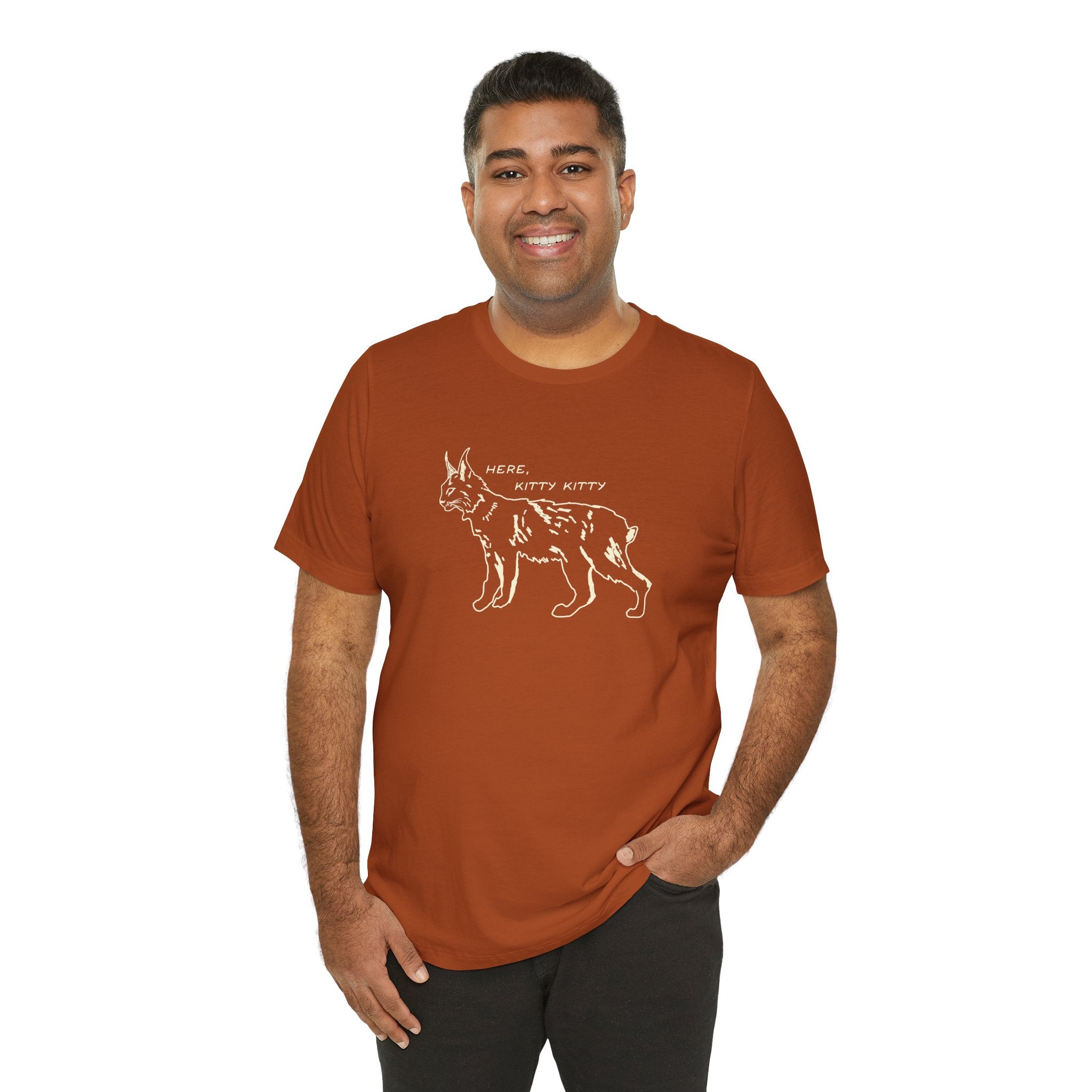 Here Kitty Kitty Unisex Tee, Bobcat T-Shirt, Funny Nature Tee, Gift for Wildlife Lovers, Cute Cat Apparel