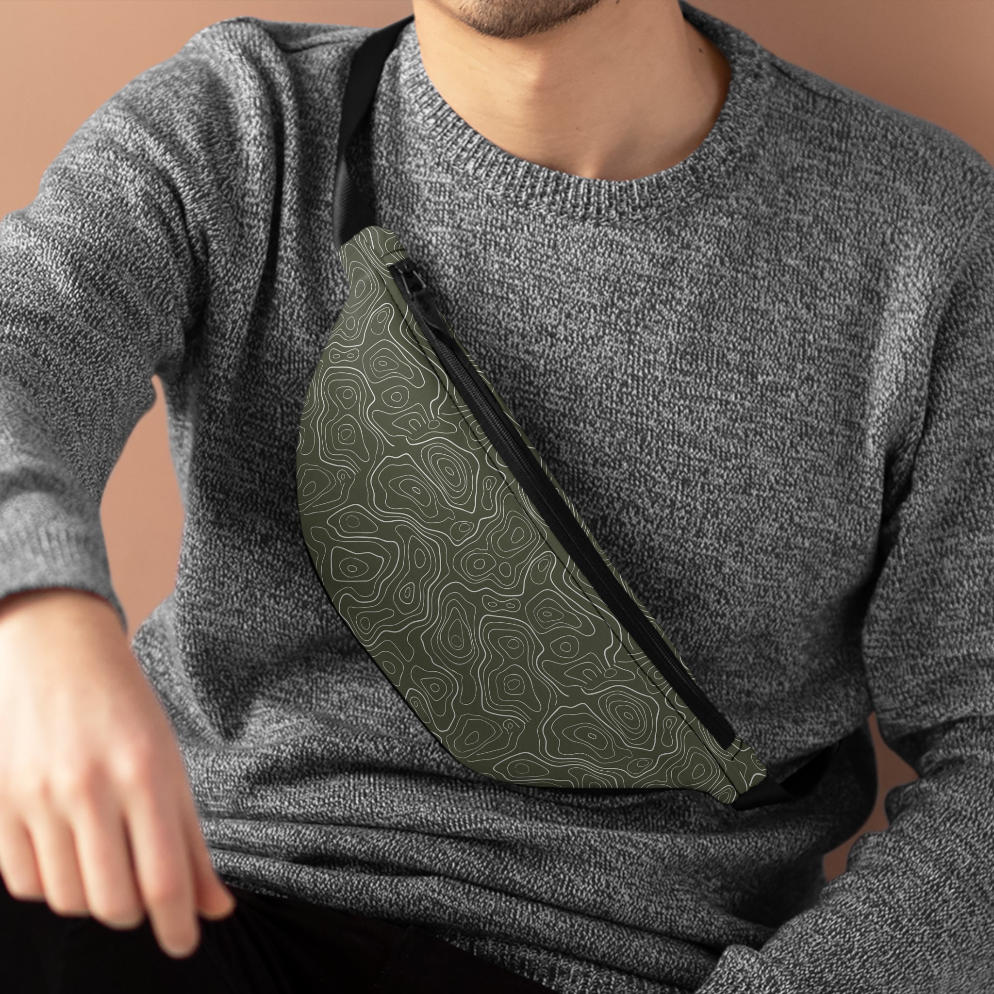 Topographic Lines Adventure Fanny Pack, Perfect for Hiking, Festivals, Travel, Outdoor Activities, Everyday Use