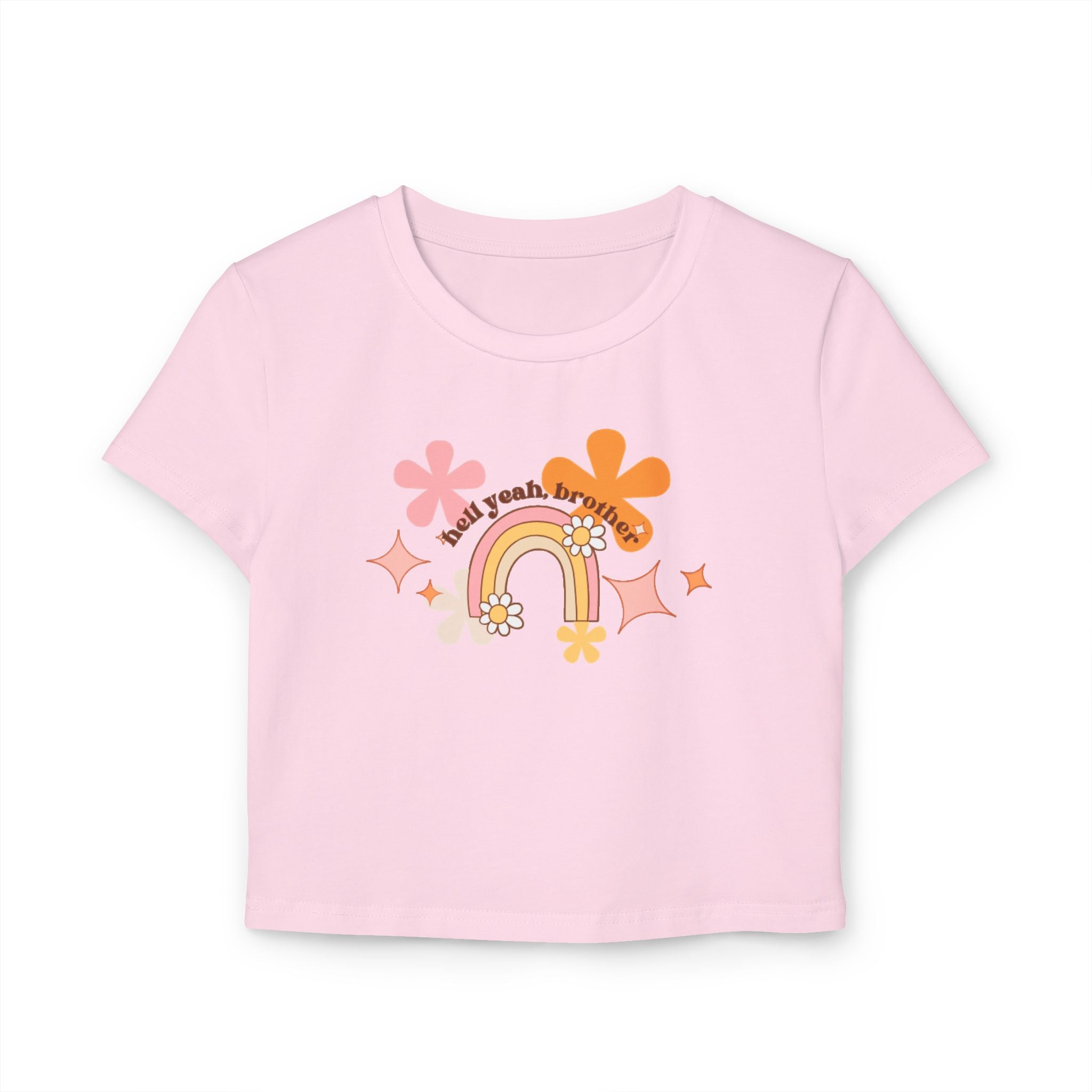 Colorful Rainbow Graphic Women's Baby Tee, Cute Cropped Top, Retro Floral Apparel, Summer Festival Shirt, Birthday Gift
