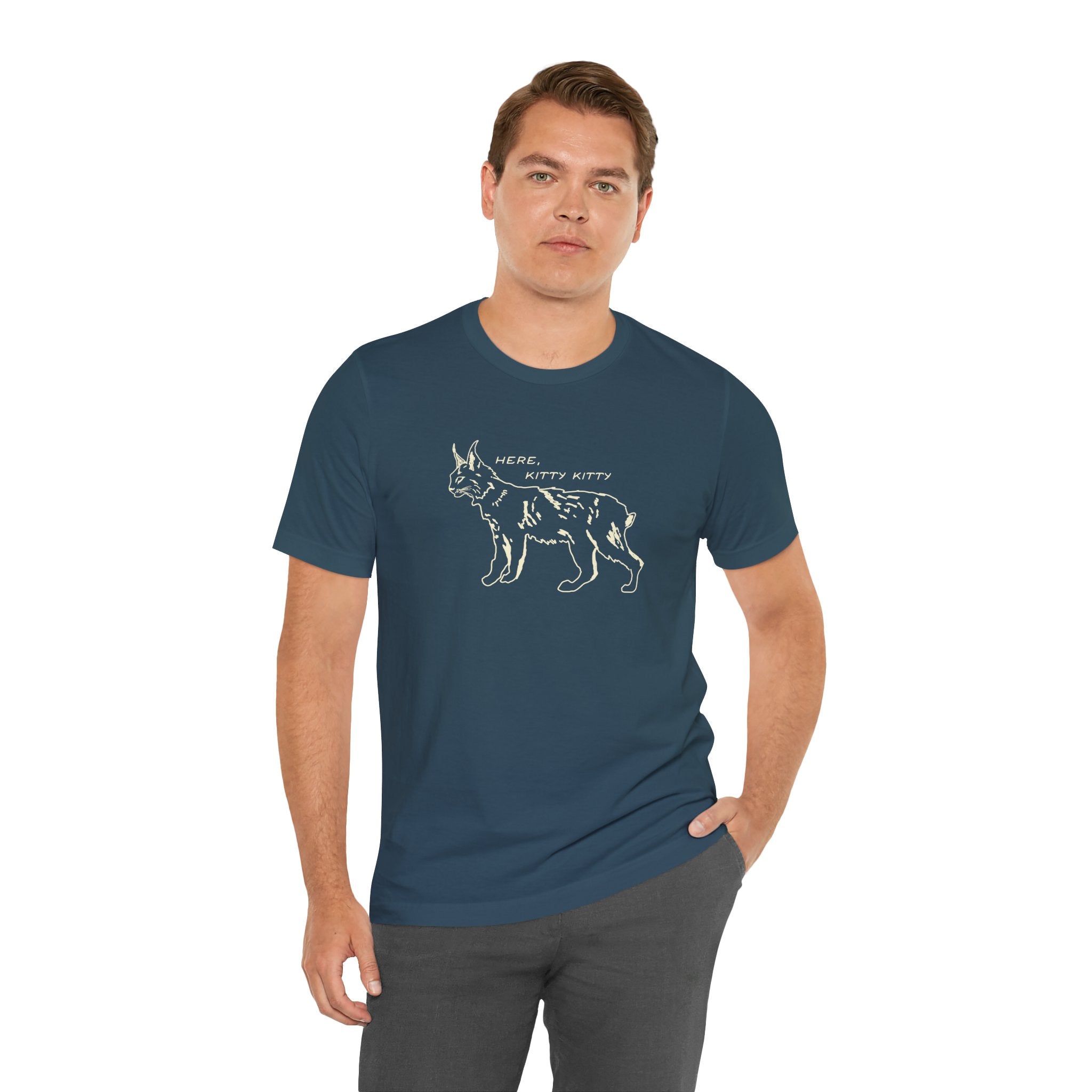 Here Kitty Kitty Unisex Tee, Bobcat T-Shirt, Funny Nature Tee, Gift for Wildlife Lovers, Cute Cat Apparel