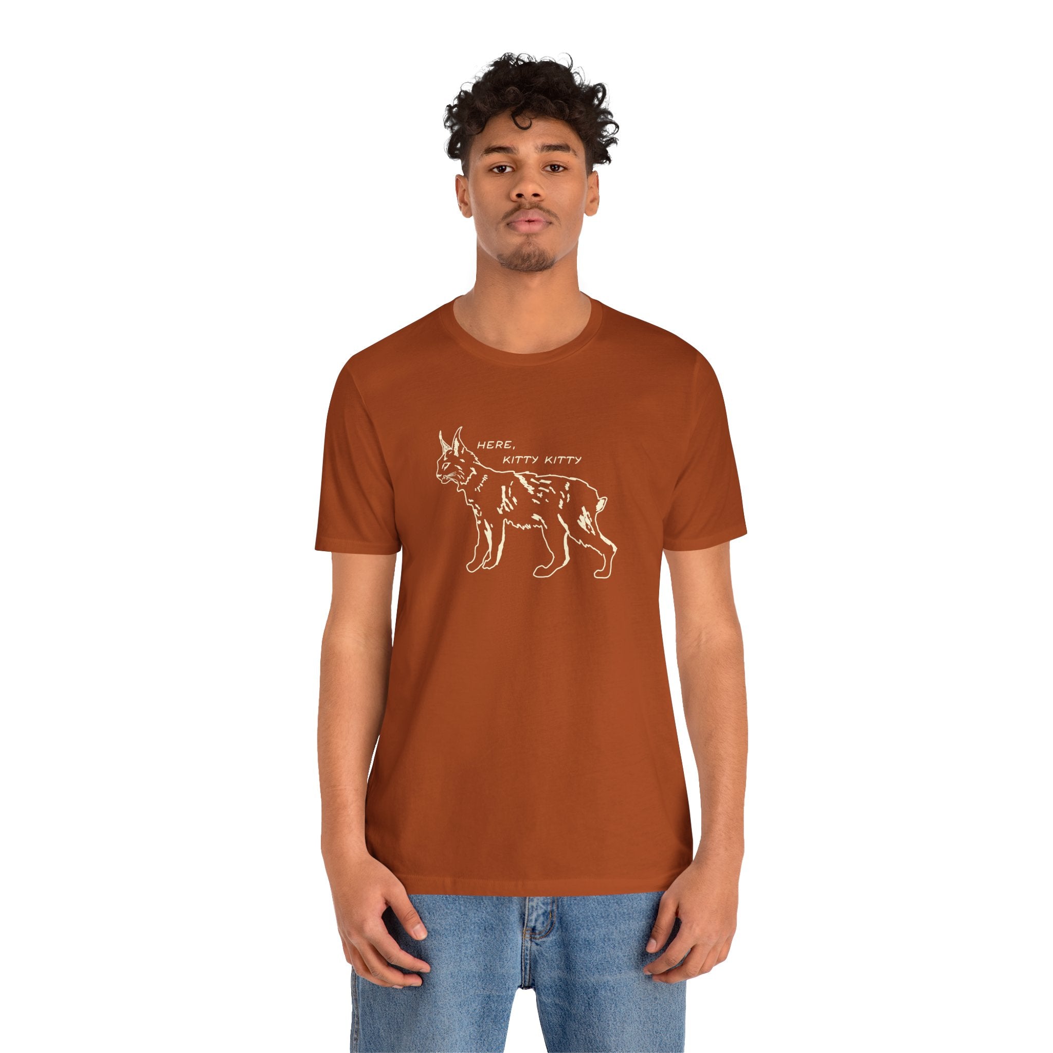 Here Kitty Kitty Unisex Tee, Bobcat T-Shirt, Funny Nature Tee, Gift for Wildlife Lovers, Cute Cat Apparel