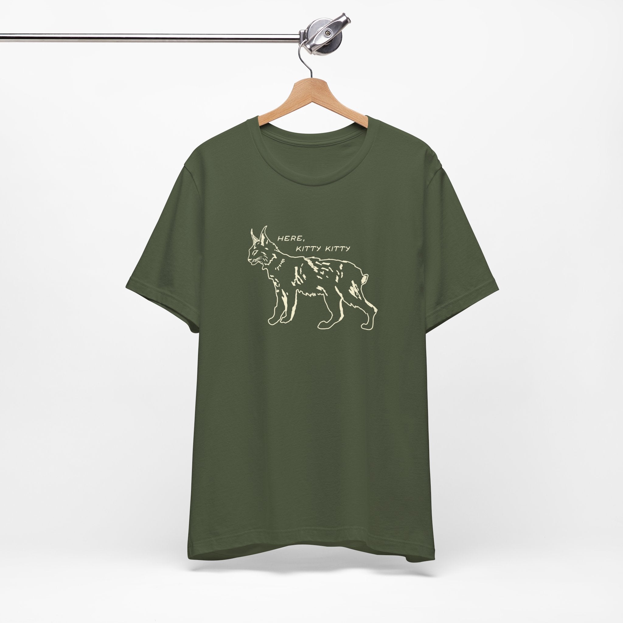 Here Kitty Kitty Unisex Tee, Bobcat T-Shirt, Funny Nature Tee, Gift for Wildlife Lovers, Cute Cat Apparel