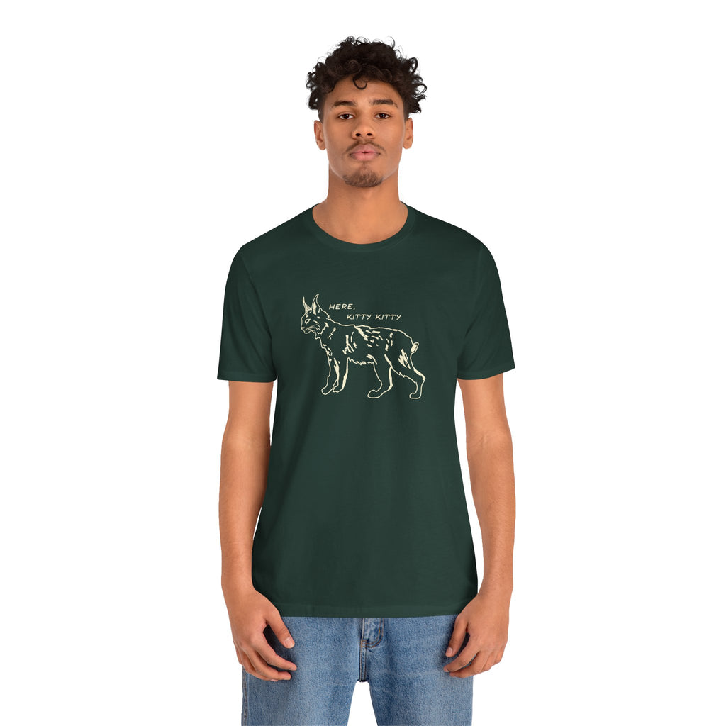 Here Kitty Kitty Unisex Tee, Bobcat T-Shirt, Funny Nature Tee, Gift for Wildlife Lovers, Cute Cat Apparel