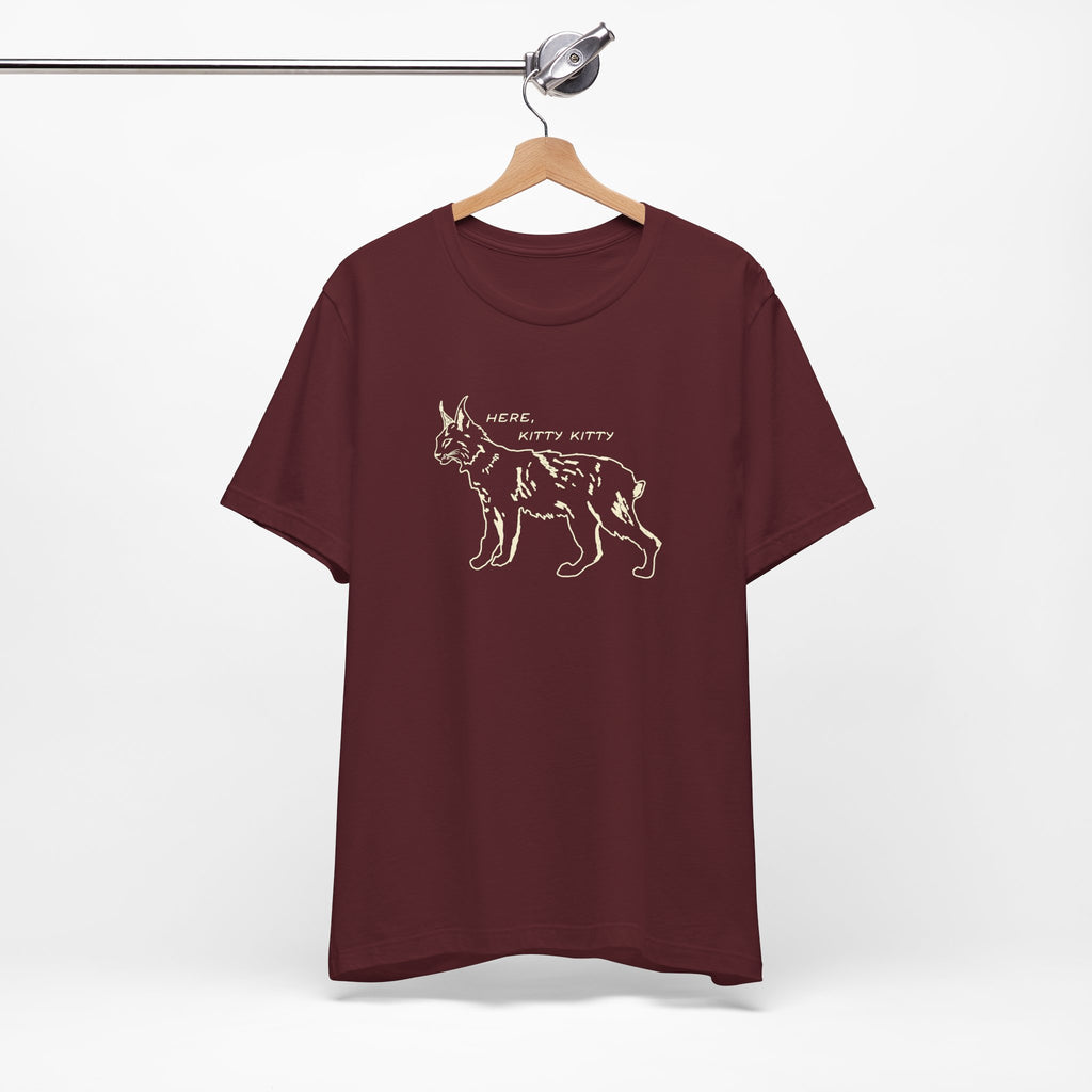 Here Kitty Kitty Unisex Tee, Bobcat T-Shirt, Funny Nature Tee, Gift for Wildlife Lovers, Cute Cat Apparel