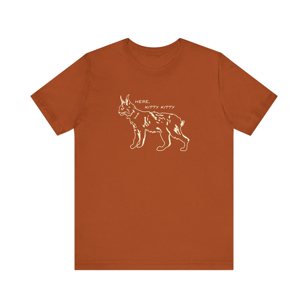 Here Kitty Kitty Unisex Tee, Bobcat T-Shirt, Funny Nature Tee, Gift for Wildlife Lovers, Cute Cat Apparel