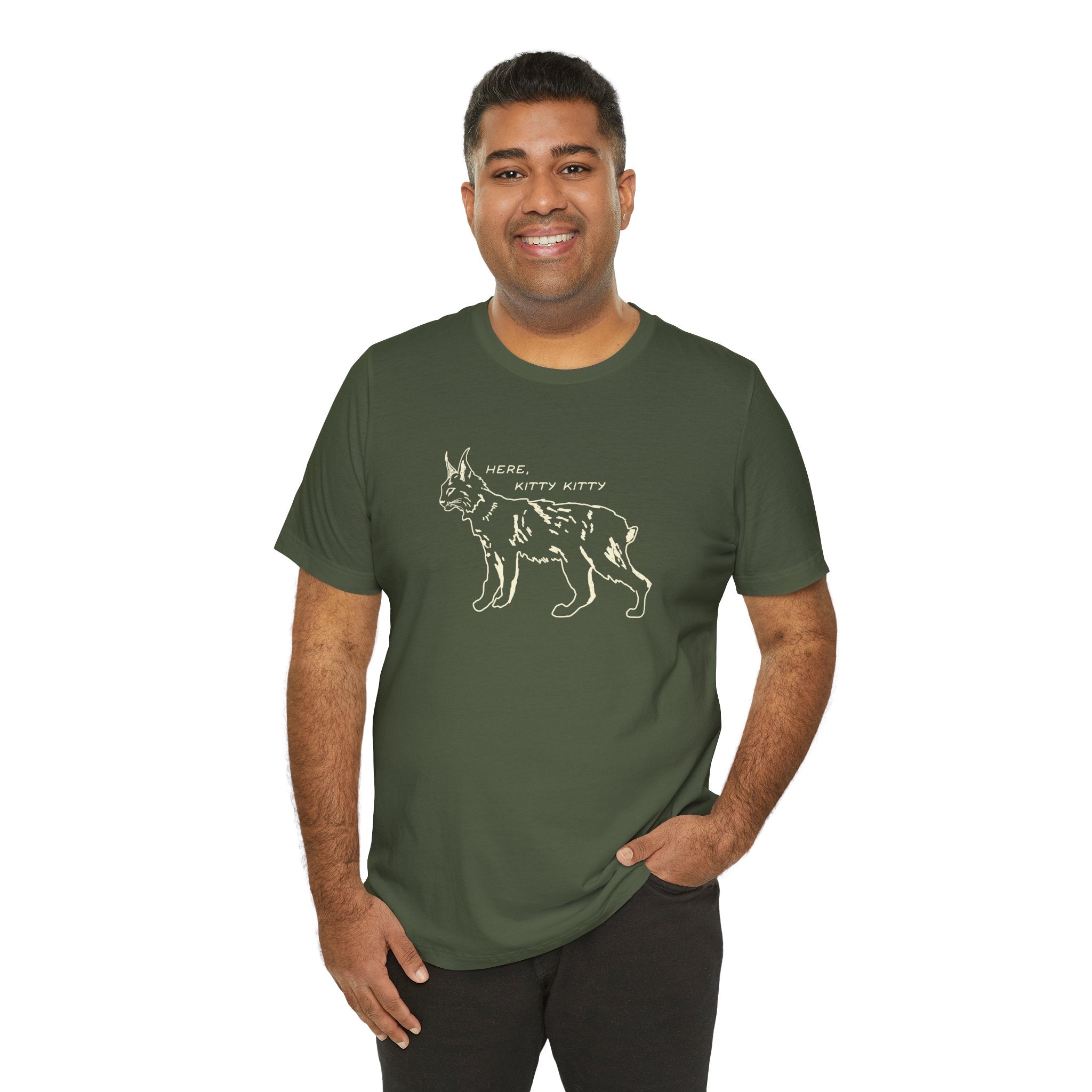 Here Kitty Kitty Unisex Tee, Bobcat T-Shirt, Funny Nature Tee, Gift for Wildlife Lovers, Cute Cat Apparel