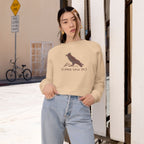 Women's Cropped Fleece Pullover with Crow Design, Trendy Sweatshirt, Cozy Layer, Gift for Western Lovers, Casual Wear, Fall Fashion