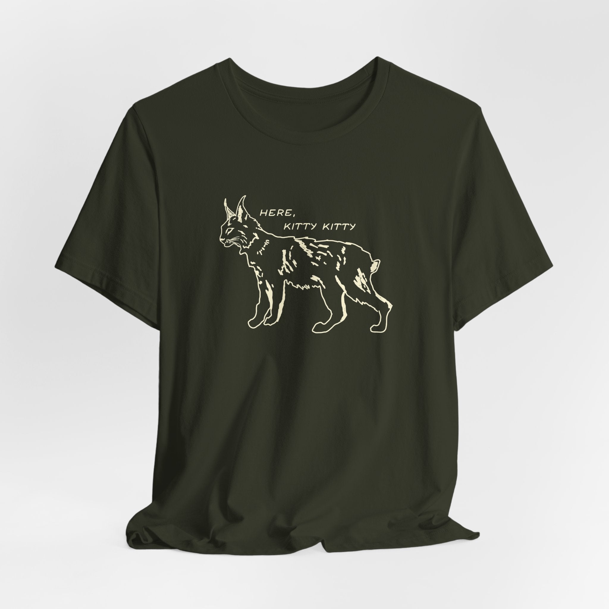 Here Kitty Kitty Unisex Tee, Bobcat T-Shirt, Funny Nature Tee, Gift for Wildlife Lovers, Cute Cat Apparel