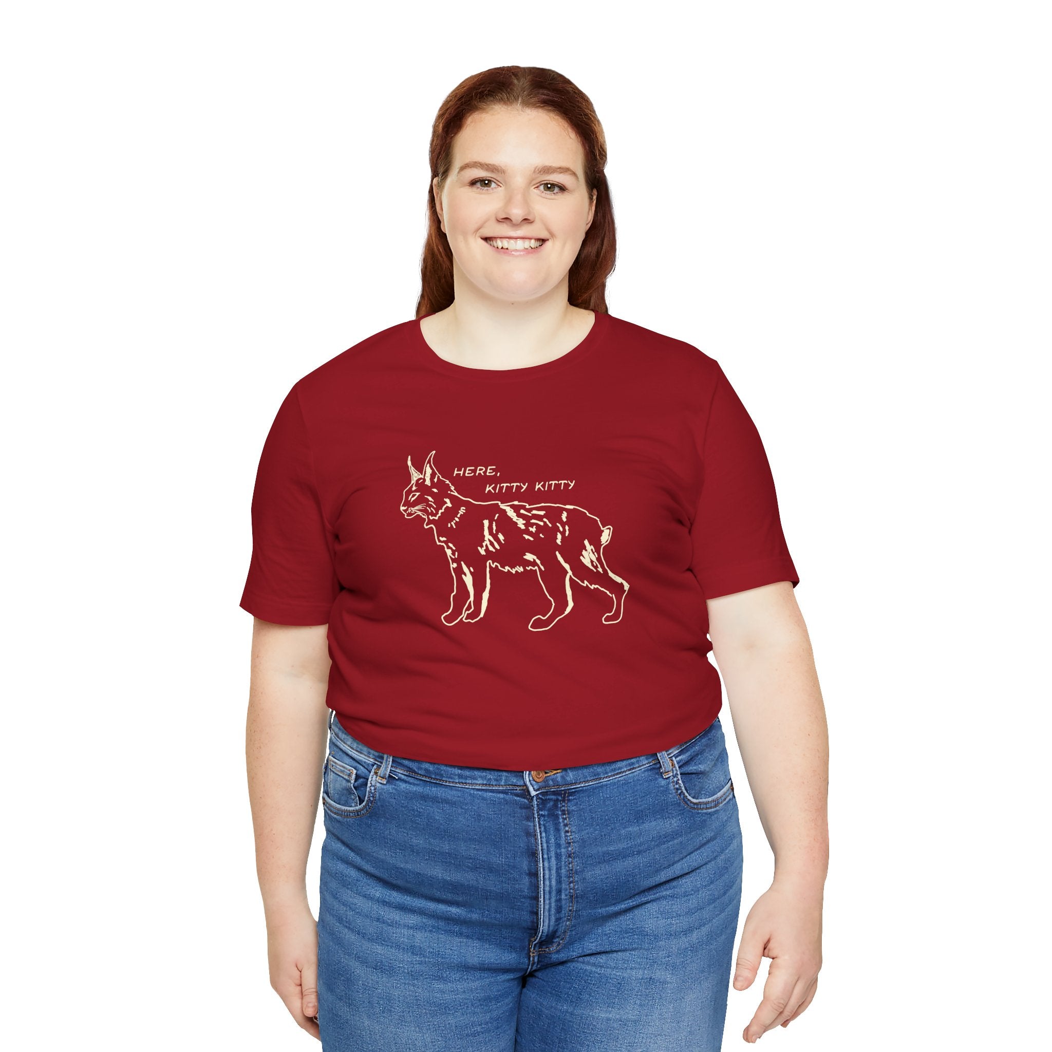 Here Kitty Kitty Unisex Tee, Bobcat T-Shirt, Funny Nature Tee, Gift for Wildlife Lovers, Cute Cat Apparel