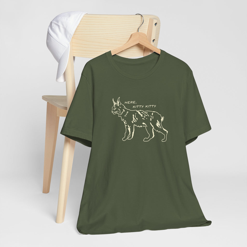Here Kitty Kitty Unisex Tee, Bobcat T-Shirt, Funny Nature Tee, Gift for Wildlife Lovers, Cute Cat Apparel