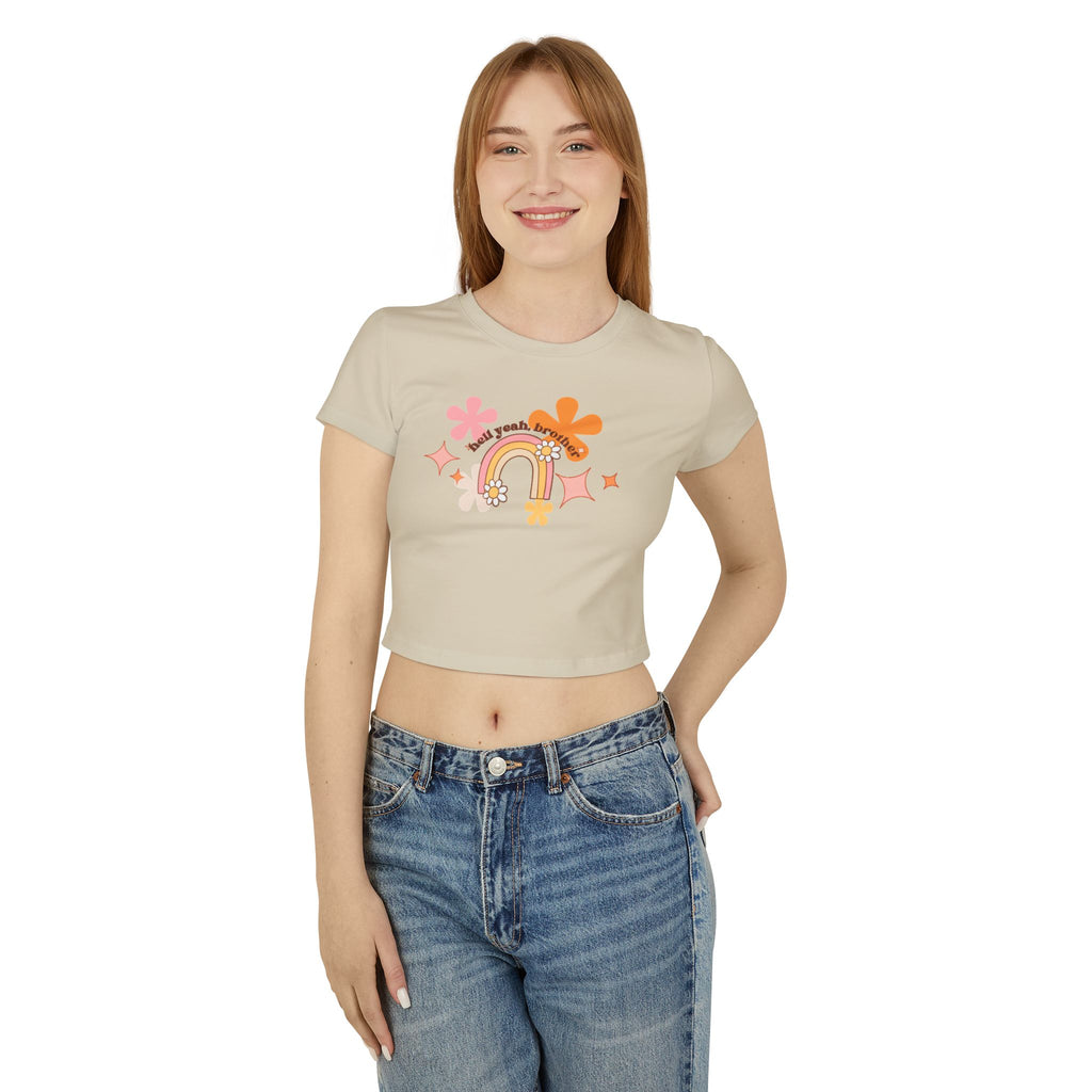 Colorful Rainbow Graphic Women's Baby Tee, Cute Cropped Top, Retro Floral Apparel, Summer Festival Shirt, Birthday Gift