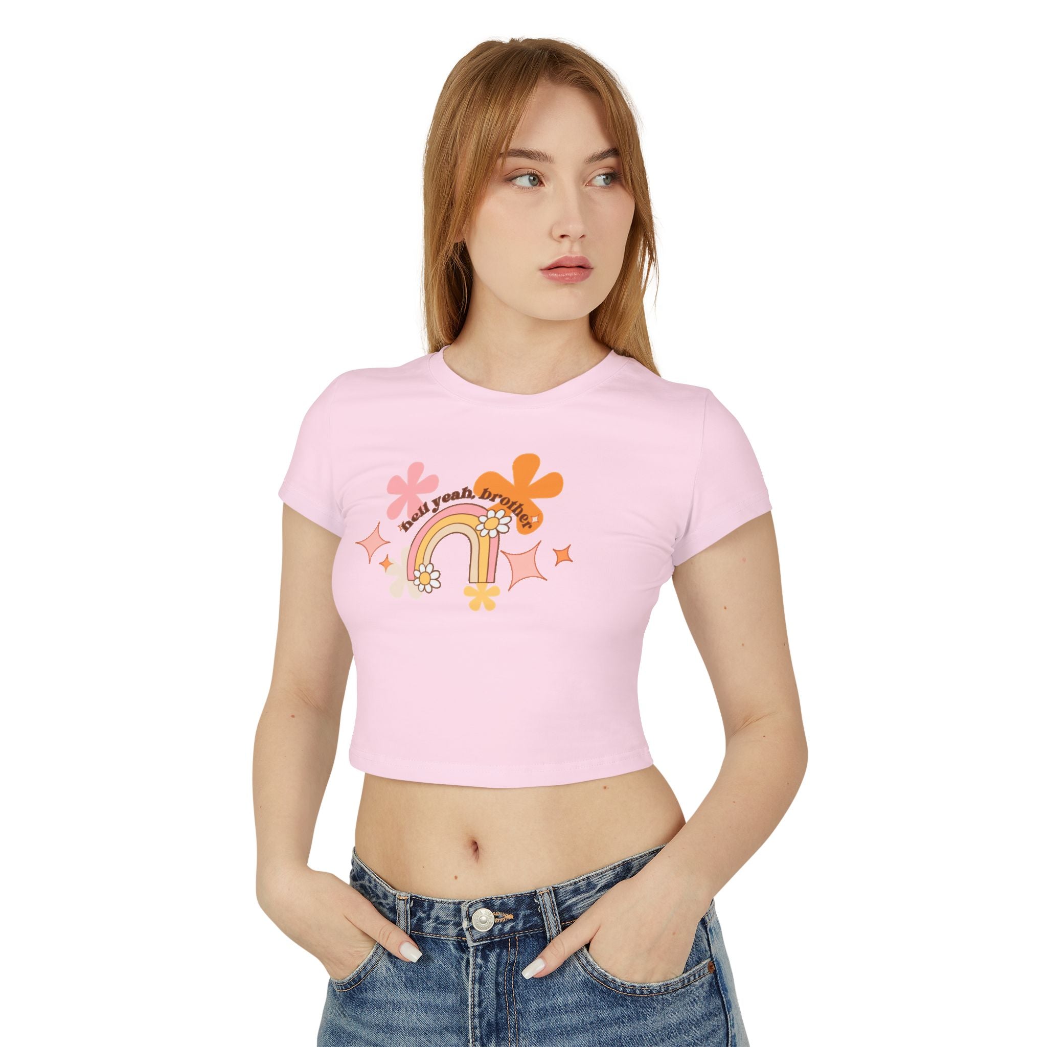 Colorful Rainbow Graphic Women's Baby Tee, Cute Cropped Top, Retro Floral Apparel, Summer Festival Shirt, Birthday Gift