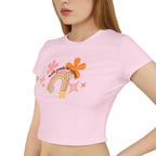 Colorful Rainbow Graphic Women's Baby Tee, Cute Cropped Top, Retro Floral Apparel, Summer Festival Shirt, Birthday Gift