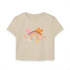 Colorful Rainbow Graphic Women's Baby Tee, Cute Cropped Top, Retro Floral Apparel, Summer Festival Shirt, Birthday Gift