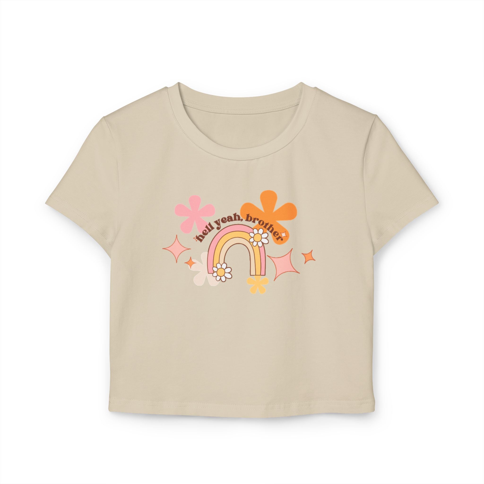 Colorful Rainbow Graphic Women's Baby Tee, Cute Cropped Top, Retro Floral Apparel, Summer Festival Shirt, Birthday Gift