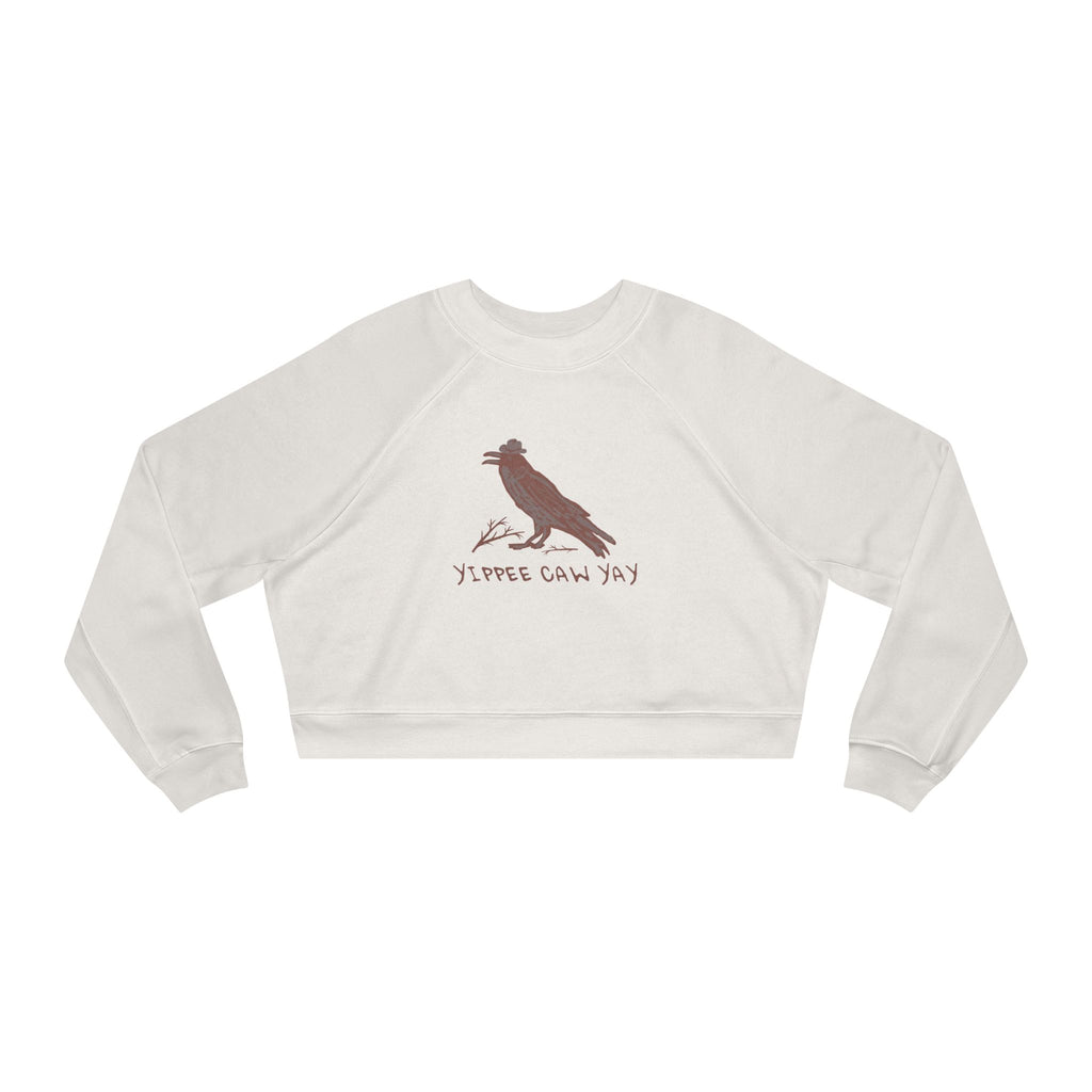 Women's Cropped Fleece Pullover with Crow Design, Trendy Sweatshirt, Cozy Layer, Gift for Western Lovers, Casual Wear, Fall Fashion