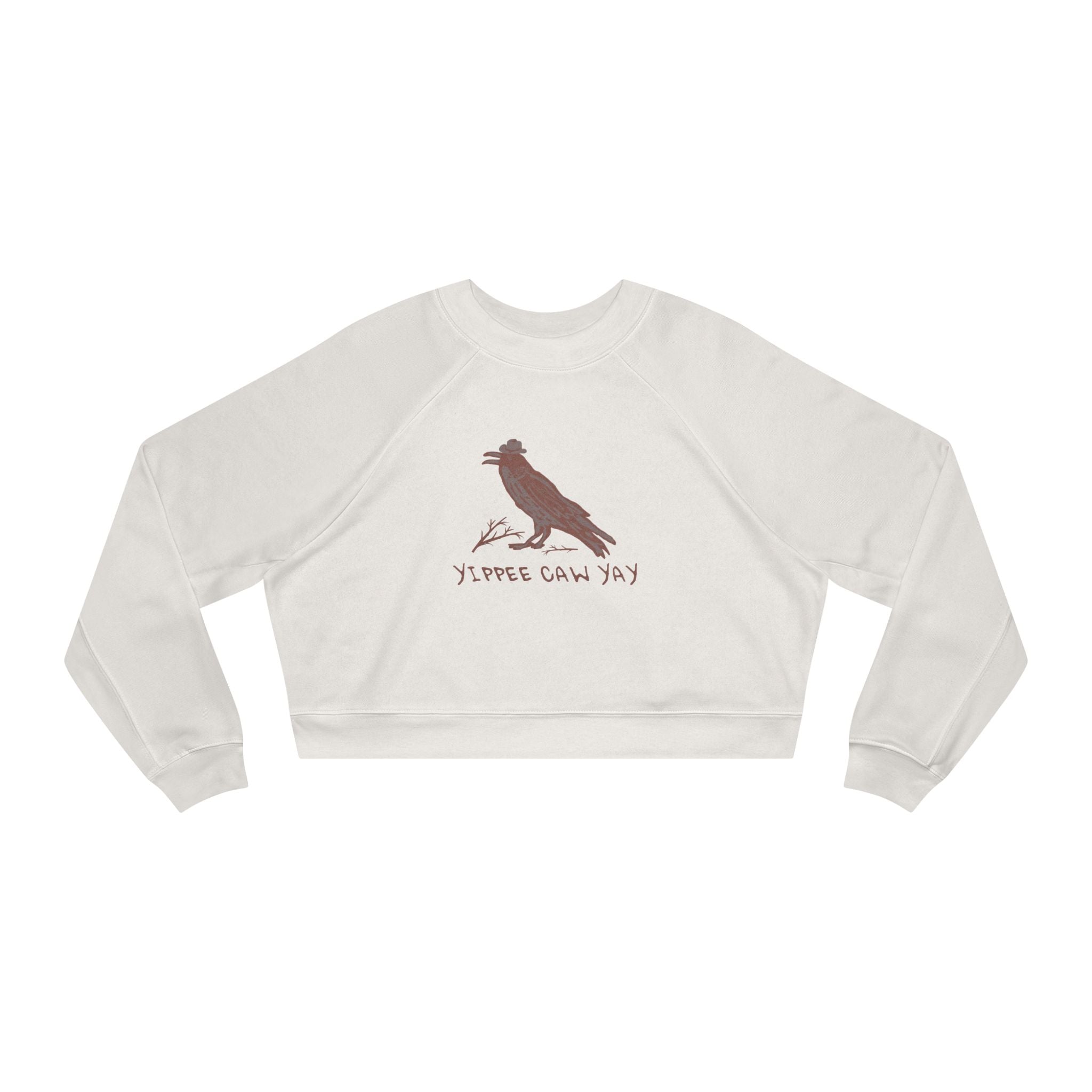 Women's Cropped Fleece Pullover with Crow Design, Trendy Sweatshirt, Cozy Layer, Gift for Western Lovers, Casual Wear, Fall Fashion