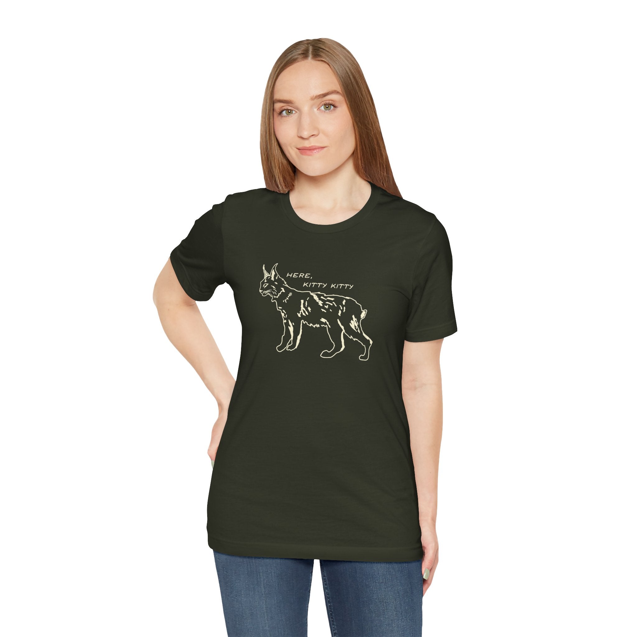 Here Kitty Kitty Unisex Tee, Bobcat T-Shirt, Funny Nature Tee, Gift for Wildlife Lovers, Cute Cat Apparel