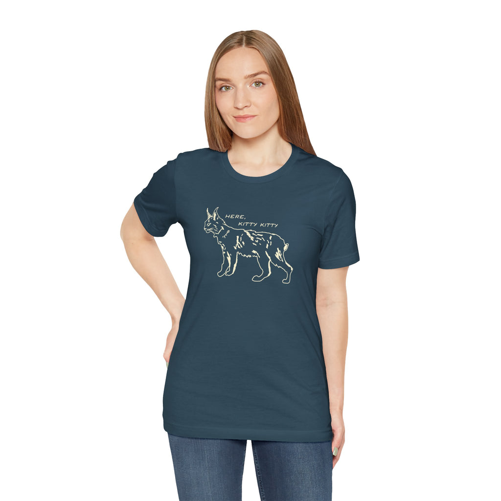 Here Kitty Kitty Unisex Tee, Bobcat T-Shirt, Funny Nature Tee, Gift for Wildlife Lovers, Cute Cat Apparel