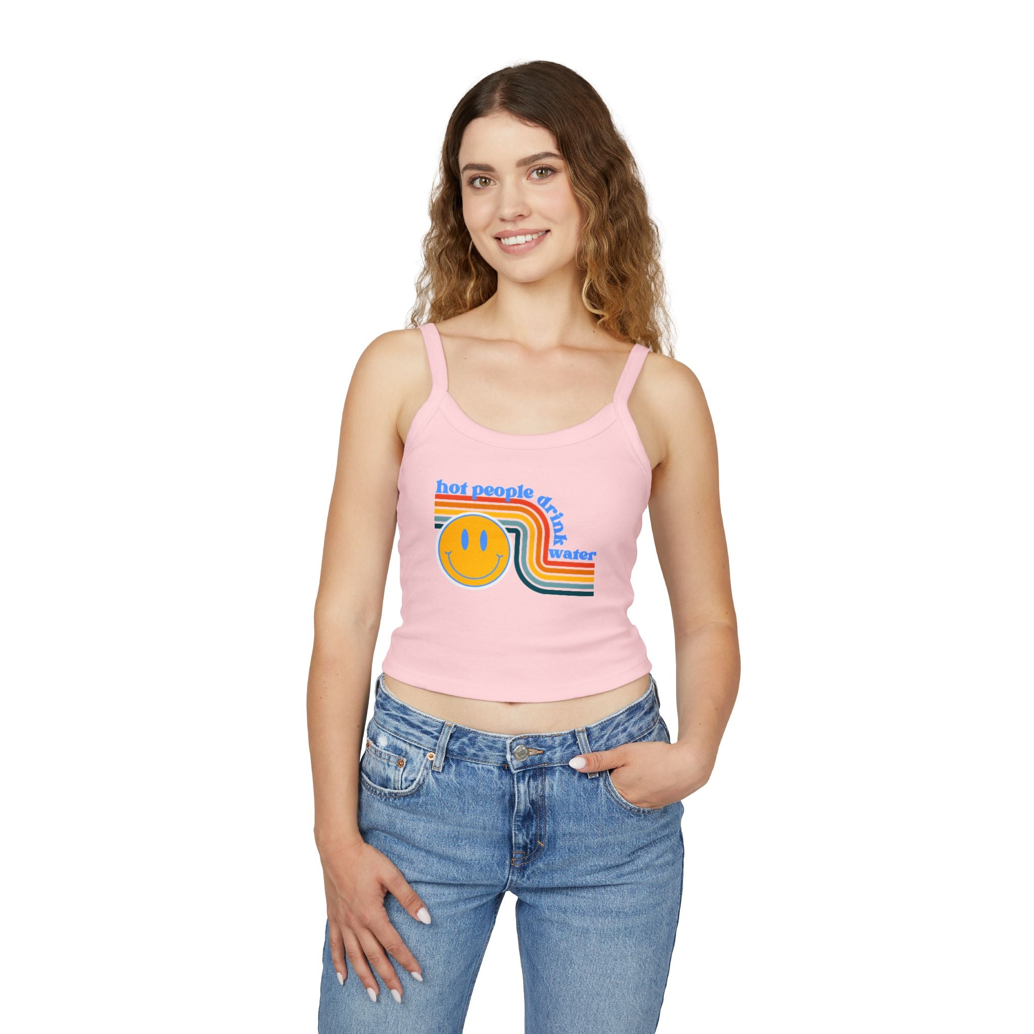 Retro Smiley Spaghetti Strap Tank Top | Trendy Crop Top for Summer Vibes, Beachwear, Gifts, Festivals, Cute Top