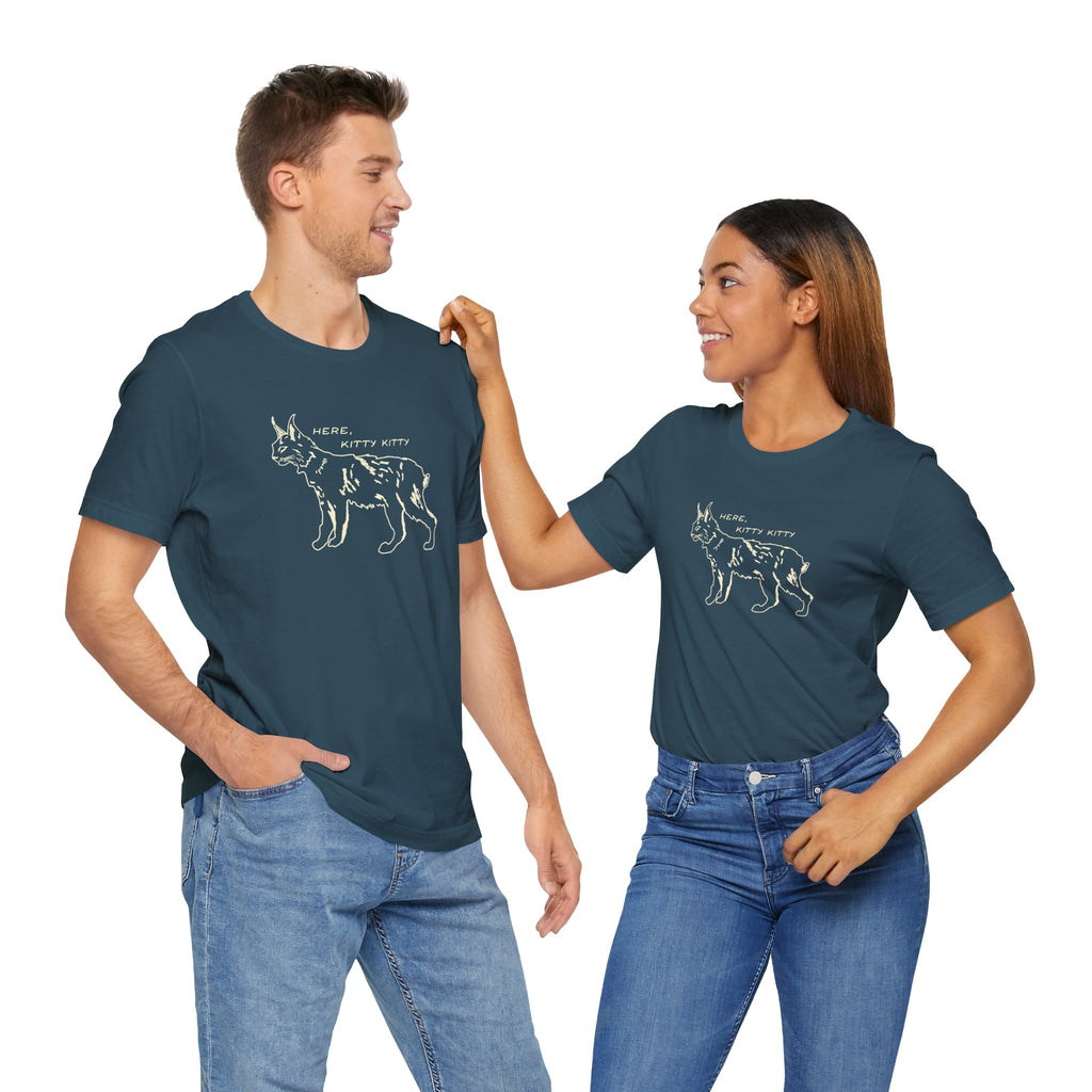 Here Kitty Kitty Unisex Tee, Bobcat T-Shirt, Funny Nature Tee, Gift for Wildlife Lovers, Cute Cat Apparel