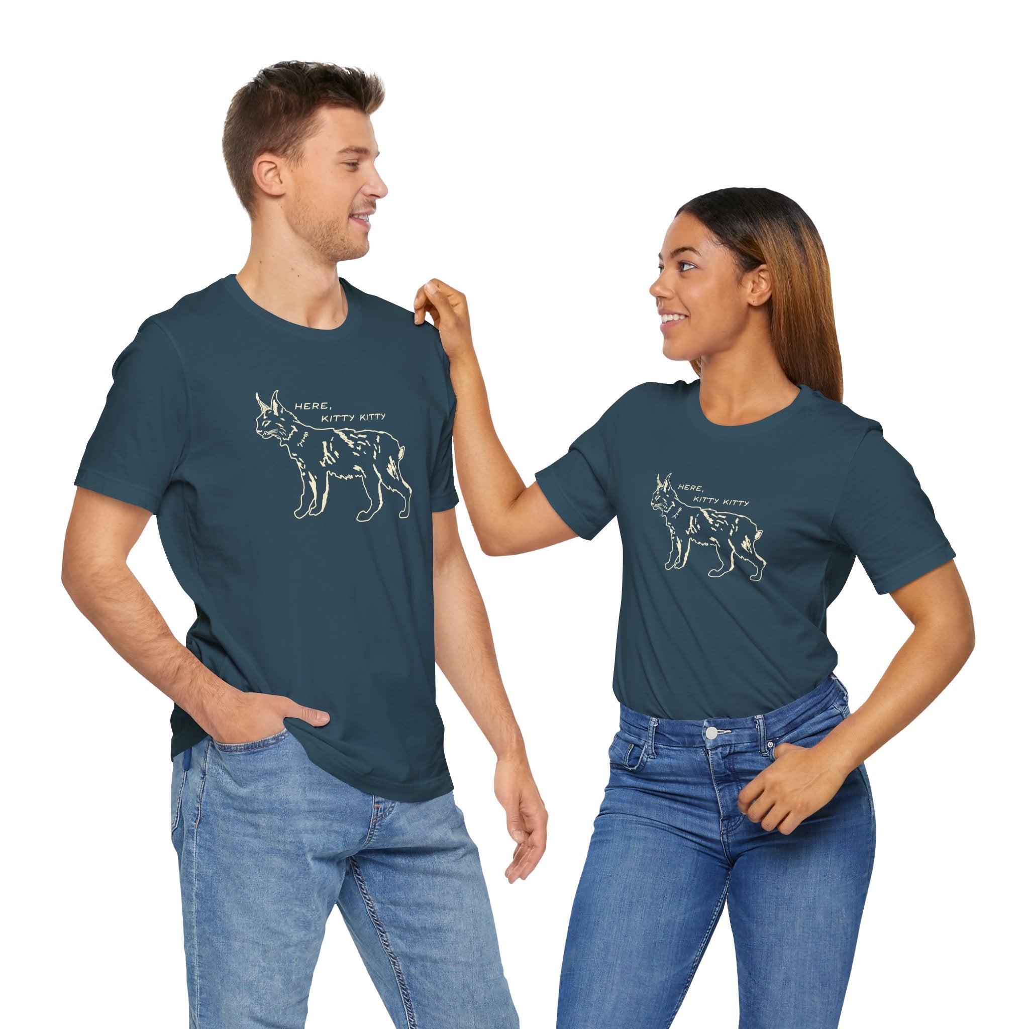 Here Kitty Kitty Unisex Tee, Bobcat T-Shirt, Funny Nature Tee, Gift for Wildlife Lovers, Cute Cat Apparel