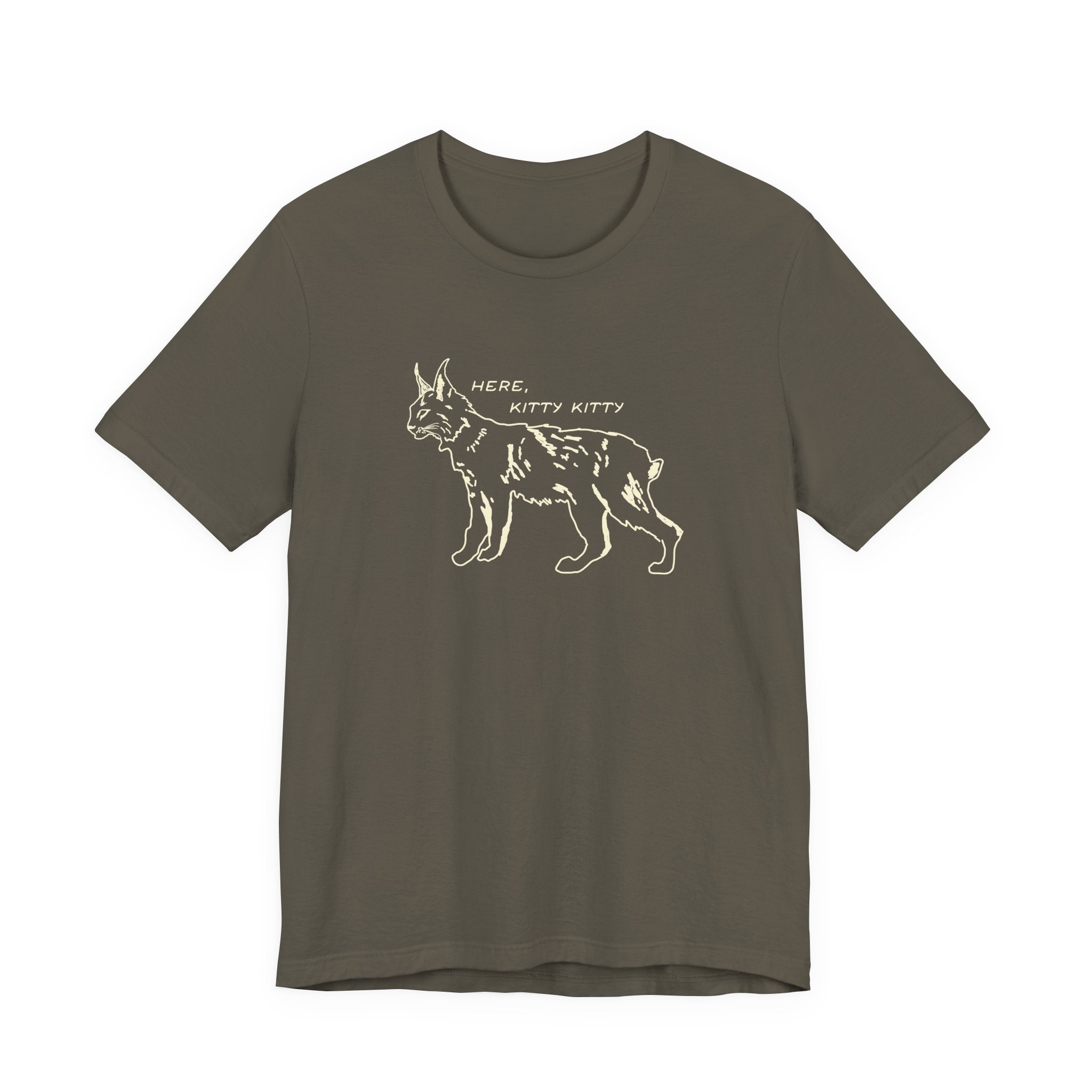 Here Kitty Kitty Unisex Tee, Bobcat T-Shirt, Funny Nature Tee, Gift for Wildlife Lovers, Cute Cat Apparel