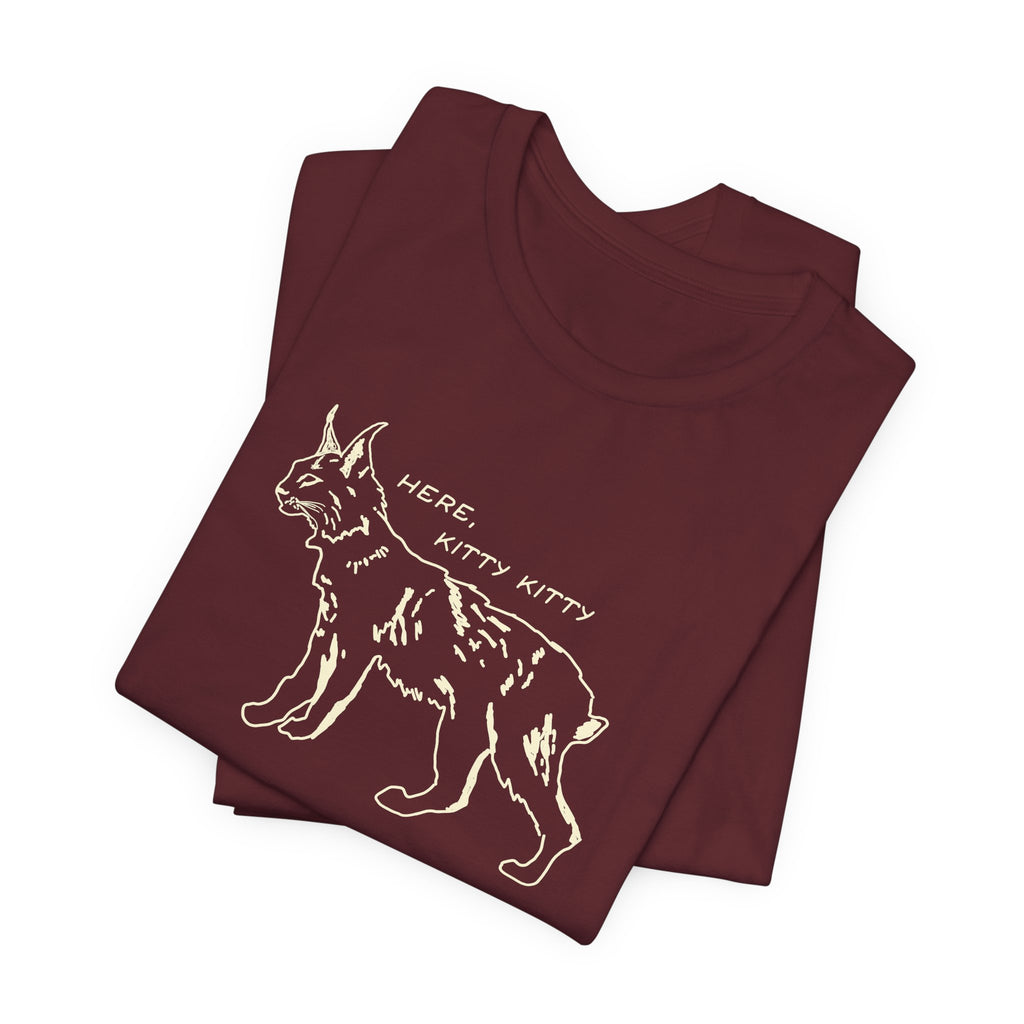 Here Kitty Kitty Unisex Tee, Bobcat T-Shirt, Funny Nature Tee, Gift for Wildlife Lovers, Cute Cat Apparel