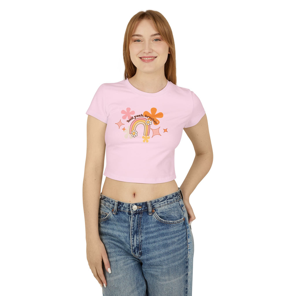 Colorful Rainbow Graphic Women's Baby Tee, Cute Cropped Top, Retro Floral Apparel, Summer Festival Shirt, Birthday Gift