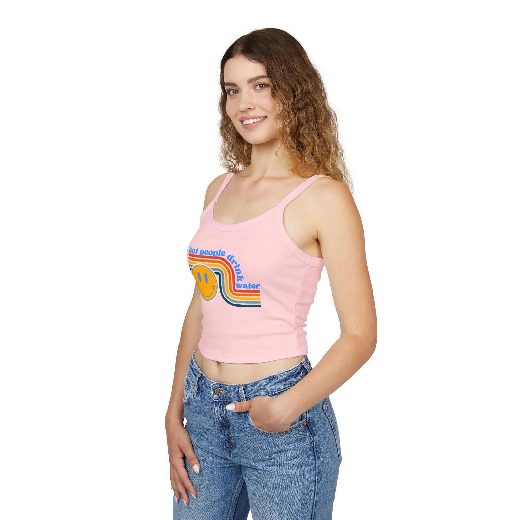 Retro Smiley Spaghetti Strap Tank Top | Trendy Crop Top for Summer Vibes, Beachwear, Gifts, Festivals, Cute Top