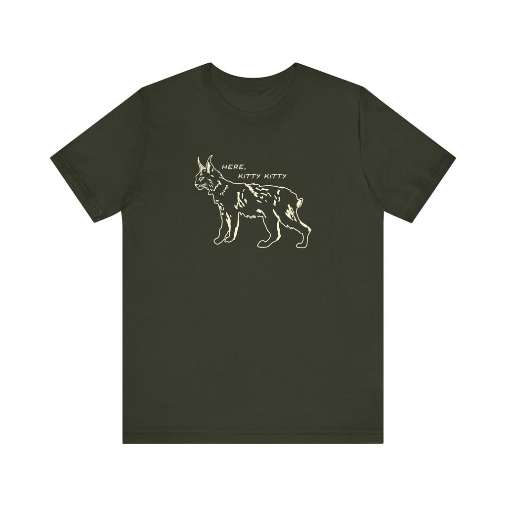 Here Kitty Kitty Unisex Tee, Bobcat T-Shirt, Funny Nature Tee, Gift for Wildlife Lovers, Cute Cat Apparel