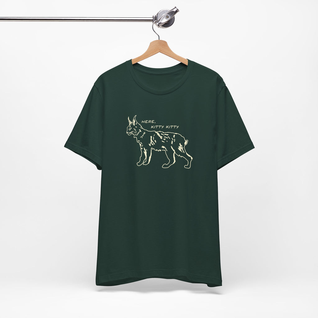 Here Kitty Kitty Unisex Tee, Bobcat T-Shirt, Funny Nature Tee, Gift for Wildlife Lovers, Cute Cat Apparel