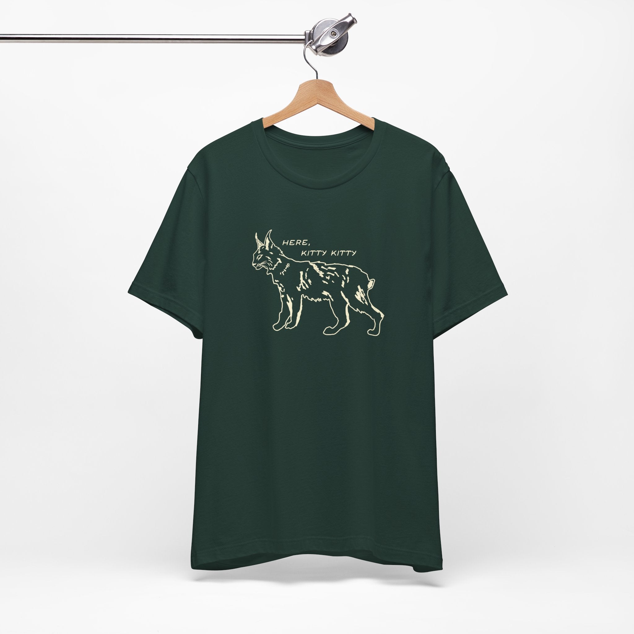 Here Kitty Kitty Unisex Tee, Bobcat T-Shirt, Funny Nature Tee, Gift for Wildlife Lovers, Cute Cat Apparel