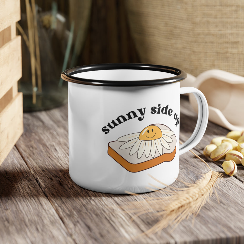 Sunny Side Up Enamel Camp Cup - Fun and Whimsical Camping Mug, Outdoor Coffee Cup, Gift for Campers, Quirky Home Decor