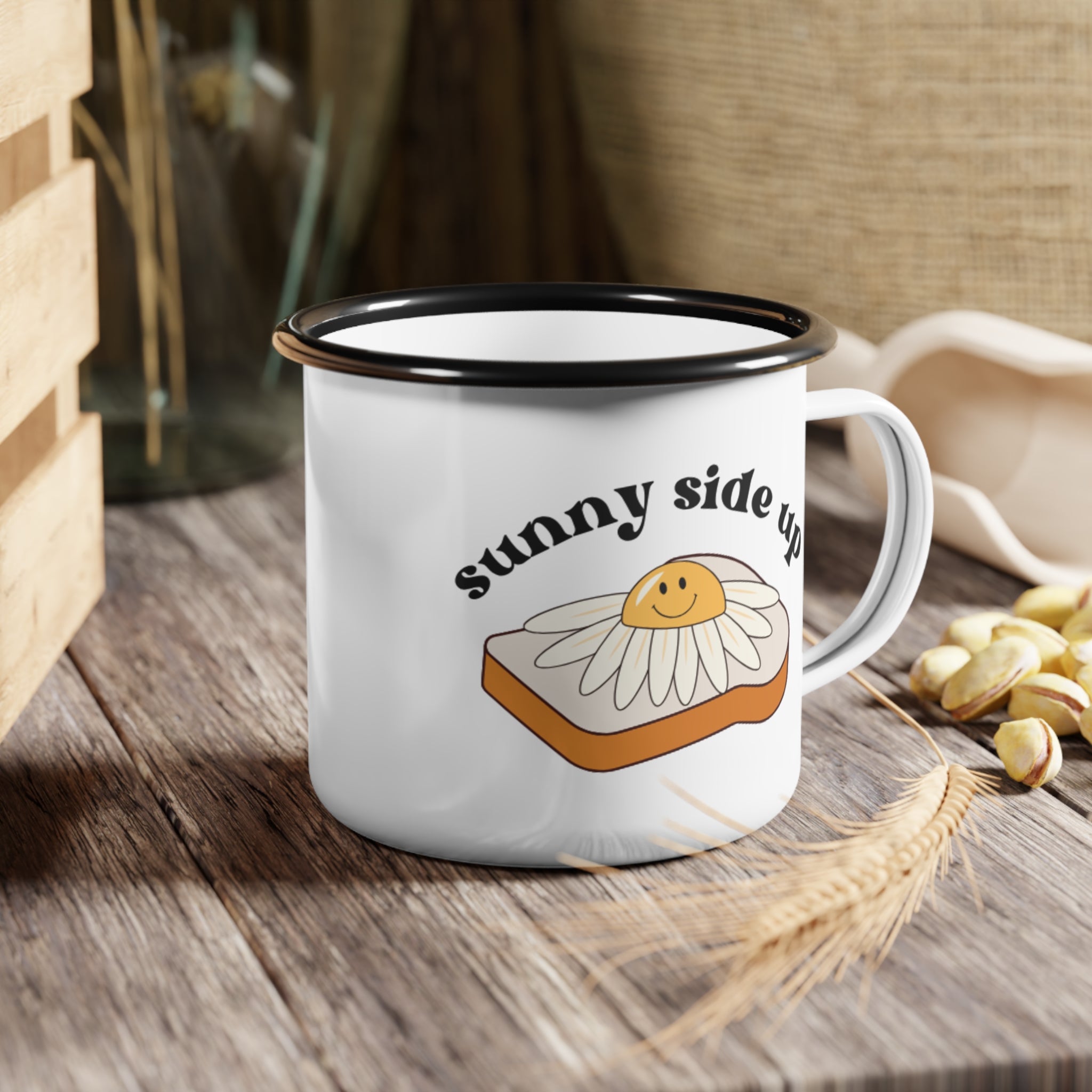 Sunny Side Up Enamel Camp Cup - Fun and Whimsical Camping Mug, Outdoor Coffee Cup, Gift for Campers, Quirky Home Decor