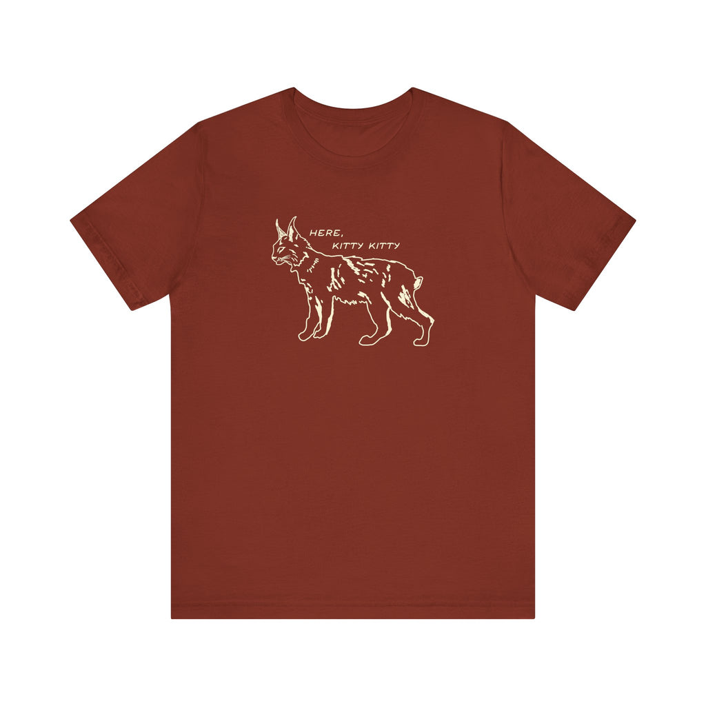 Here Kitty Kitty Unisex Tee, Bobcat T-Shirt, Funny Nature Tee, Gift for Wildlife Lovers, Cute Cat Apparel
