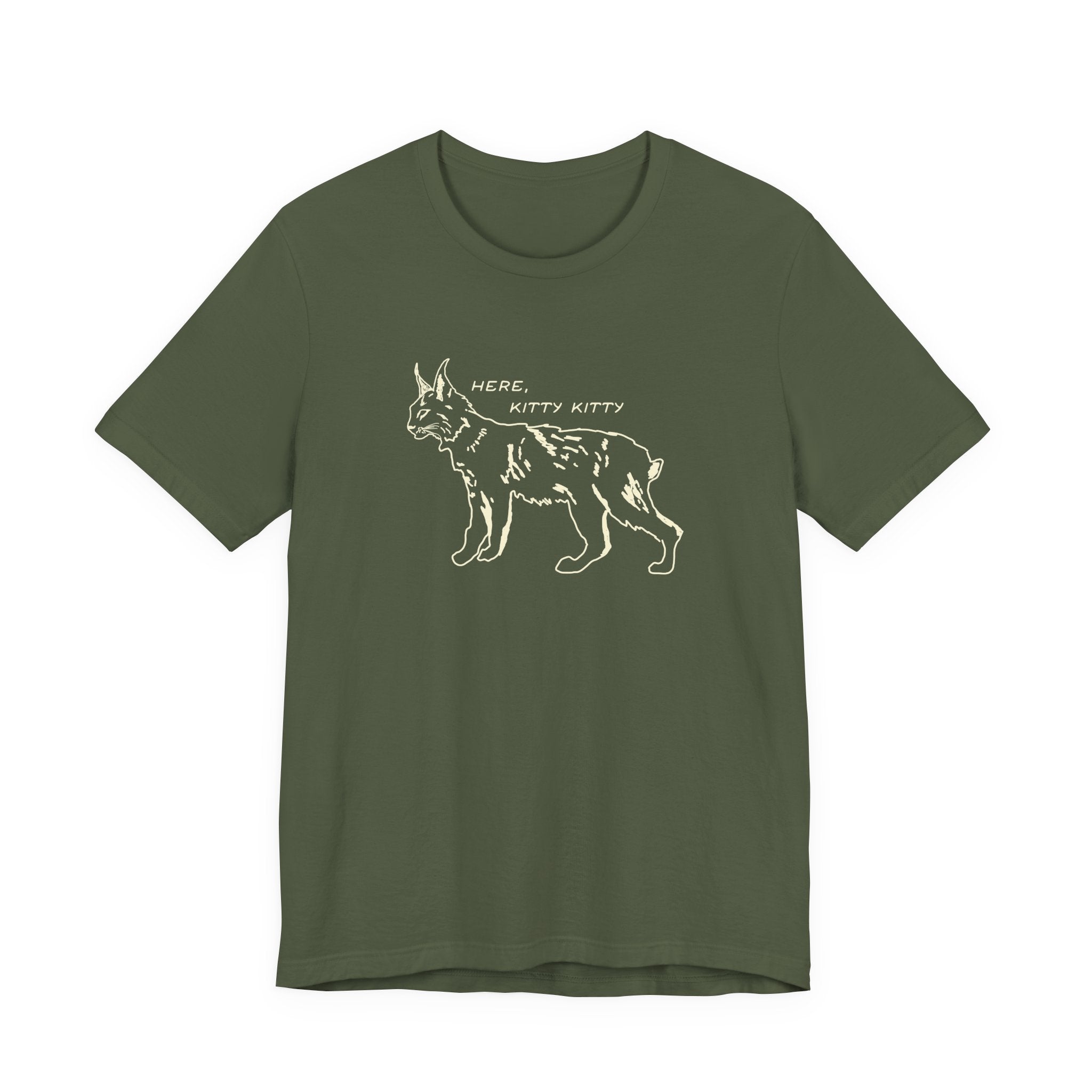 Here Kitty Kitty Unisex Tee, Bobcat T-Shirt, Funny Nature Tee, Gift for Wildlife Lovers, Cute Cat Apparel