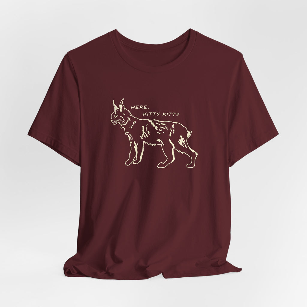 Here Kitty Kitty Unisex Tee, Bobcat T-Shirt, Funny Nature Tee, Gift for Wildlife Lovers, Cute Cat Apparel