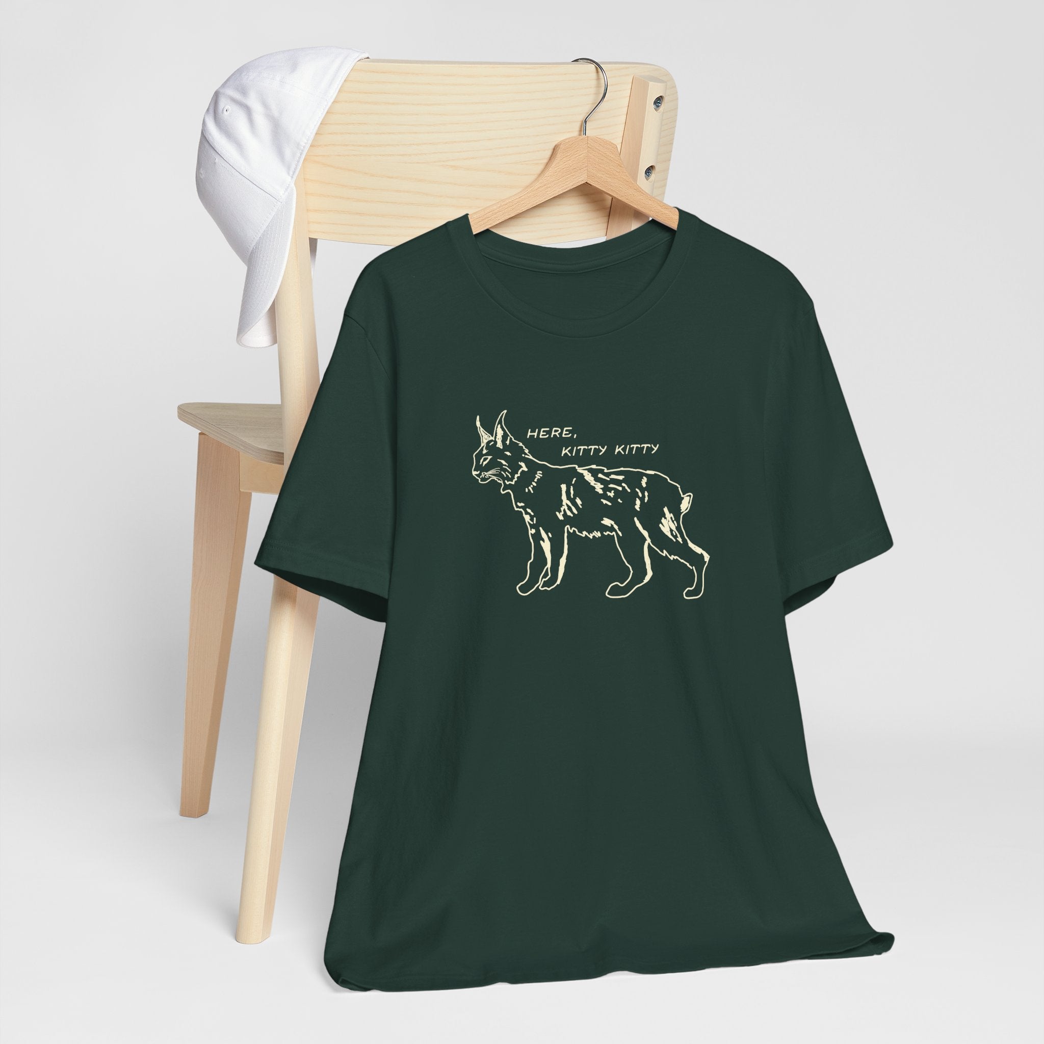 Here Kitty Kitty Unisex Tee, Bobcat T-Shirt, Funny Nature Tee, Gift for Wildlife Lovers, Cute Cat Apparel