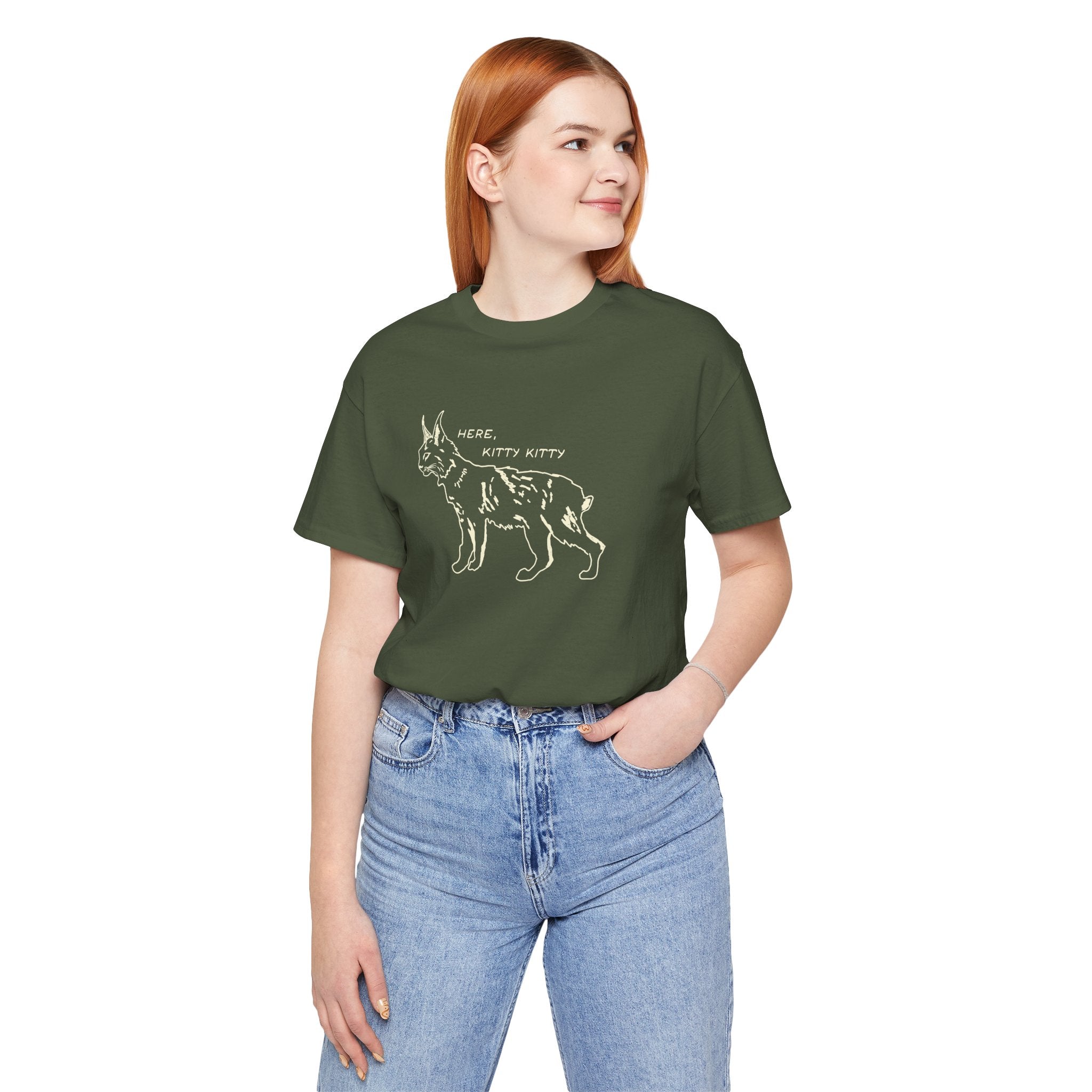 Here Kitty Kitty Unisex Tee, Bobcat T-Shirt, Funny Nature Tee, Gift for Wildlife Lovers, Cute Cat Apparel