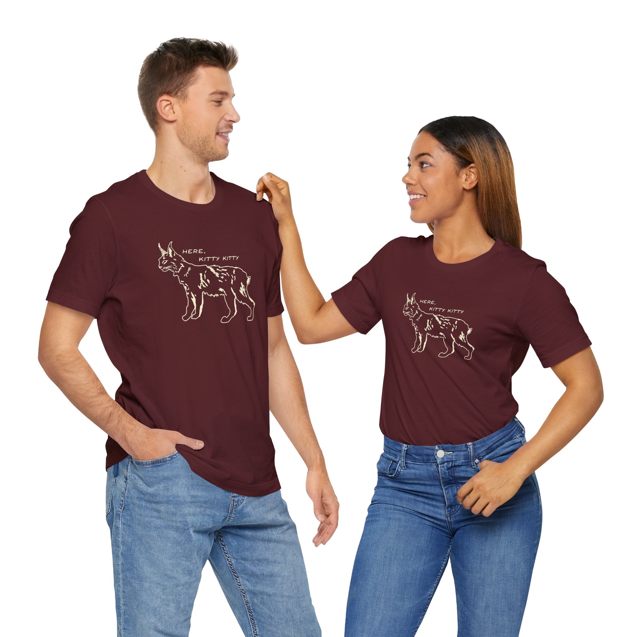 Here Kitty Kitty Unisex Tee, Bobcat T-Shirt, Funny Nature Tee, Gift for Wildlife Lovers, Cute Cat Apparel