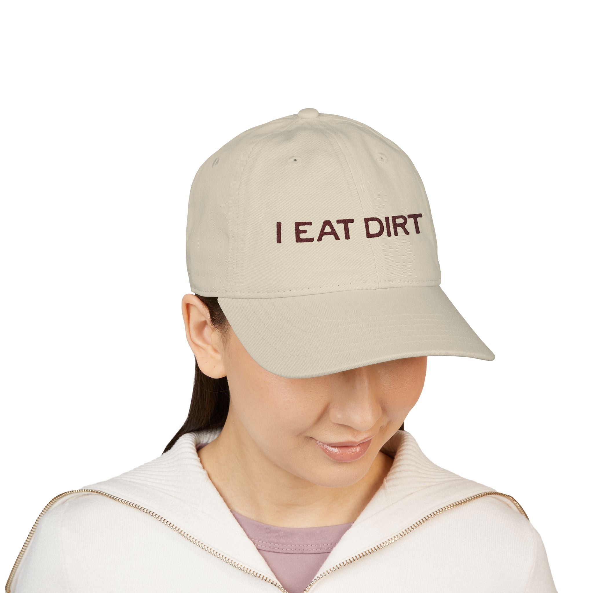 Organic Baseball Cap with 'I Eat Dirt' Embroidery | Funny Hat for Outdoors, Casual Wear, Gifts, Gardening, Sports