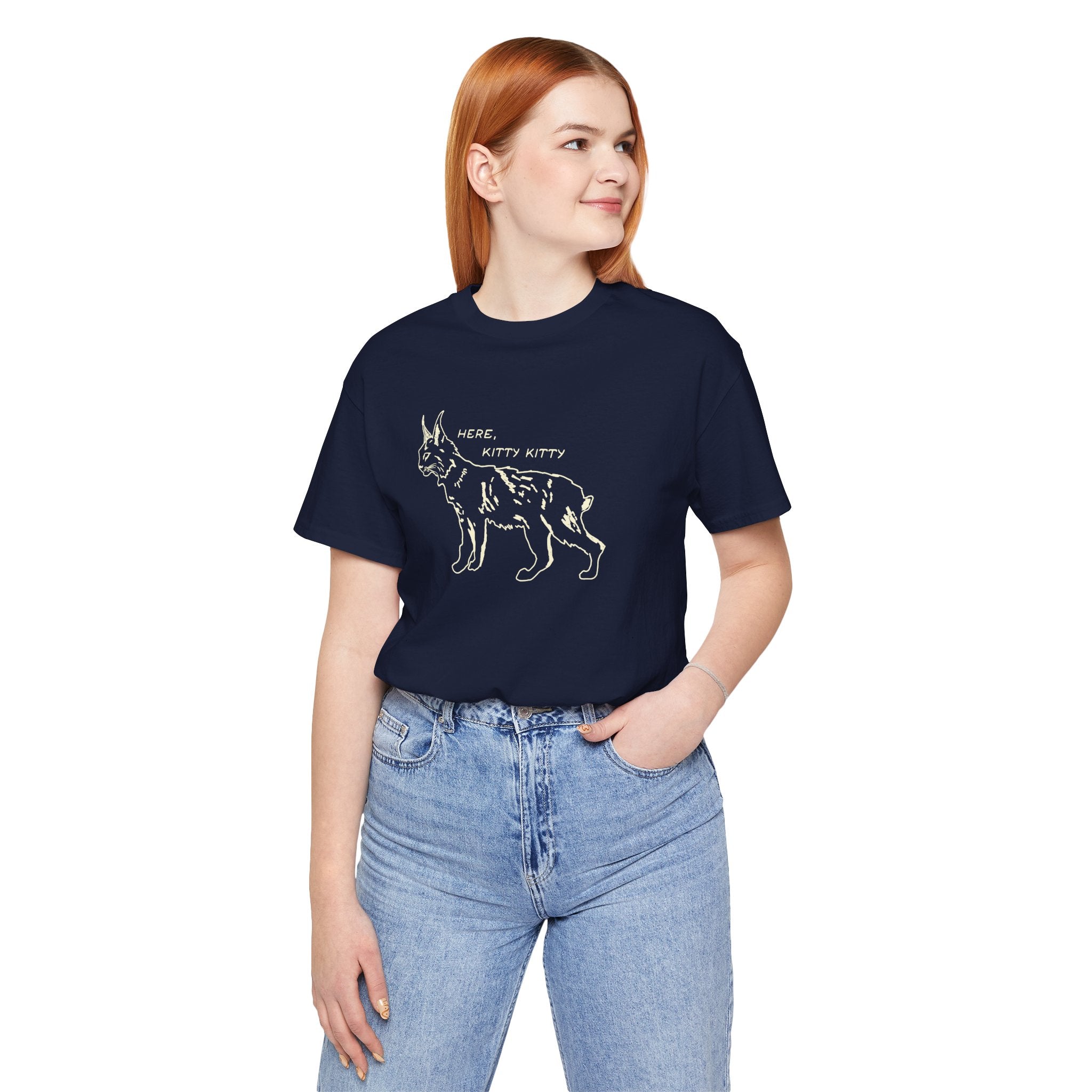 Here Kitty Kitty Unisex Tee, Bobcat T-Shirt, Funny Nature Tee, Gift for Wildlife Lovers, Cute Cat Apparel