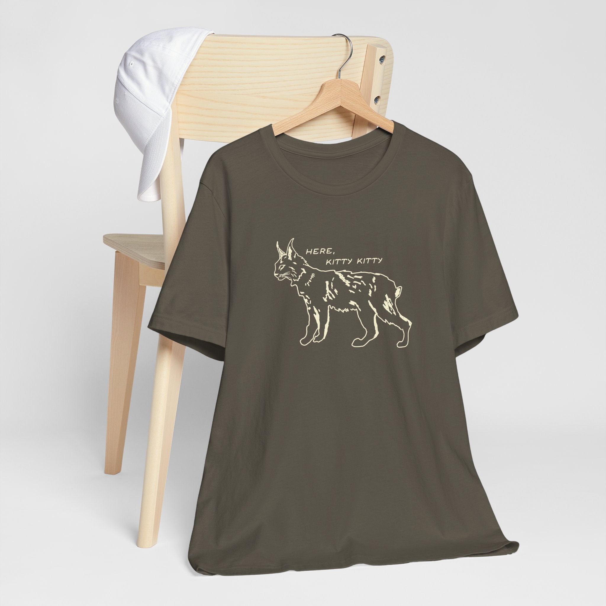 Here Kitty Kitty Unisex Tee, Bobcat T-Shirt, Funny Nature Tee, Gift for Wildlife Lovers, Cute Cat Apparel