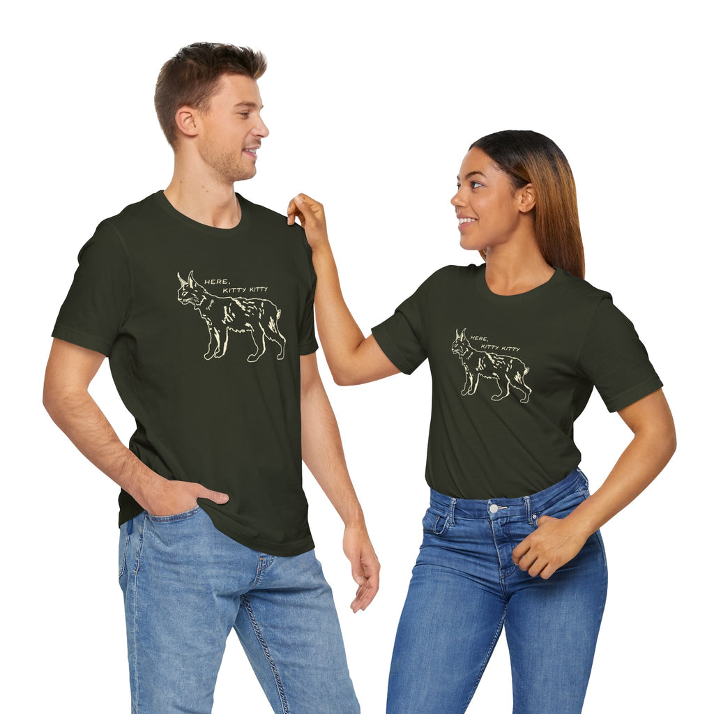 Here Kitty Kitty Unisex Tee, Bobcat T-Shirt, Funny Nature Tee, Gift for Wildlife Lovers, Cute Cat Apparel