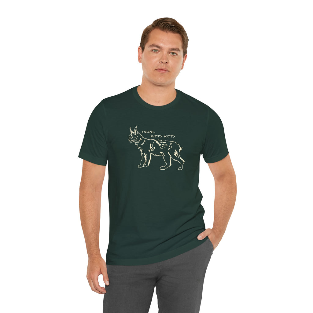 Here Kitty Kitty Unisex Tee, Bobcat T-Shirt, Funny Nature Tee, Gift for Wildlife Lovers, Cute Cat Apparel