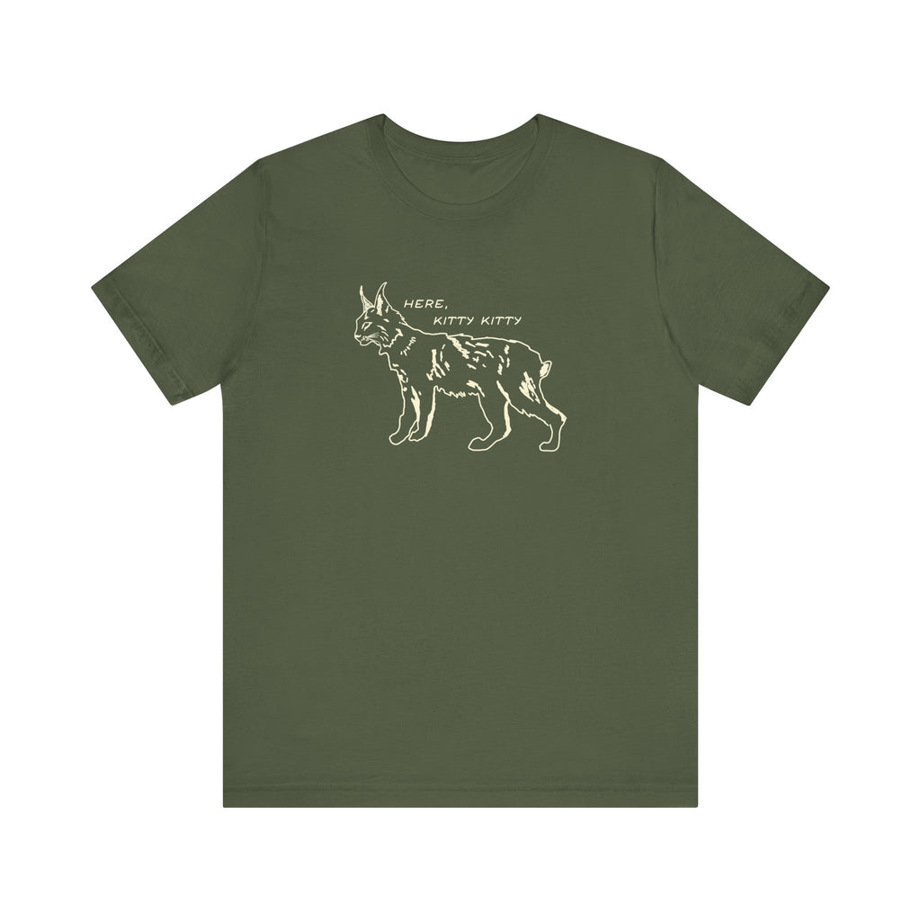 Here Kitty Kitty Unisex Tee, Bobcat T-Shirt, Funny Nature Tee, Gift for Wildlife Lovers, Cute Cat Apparel