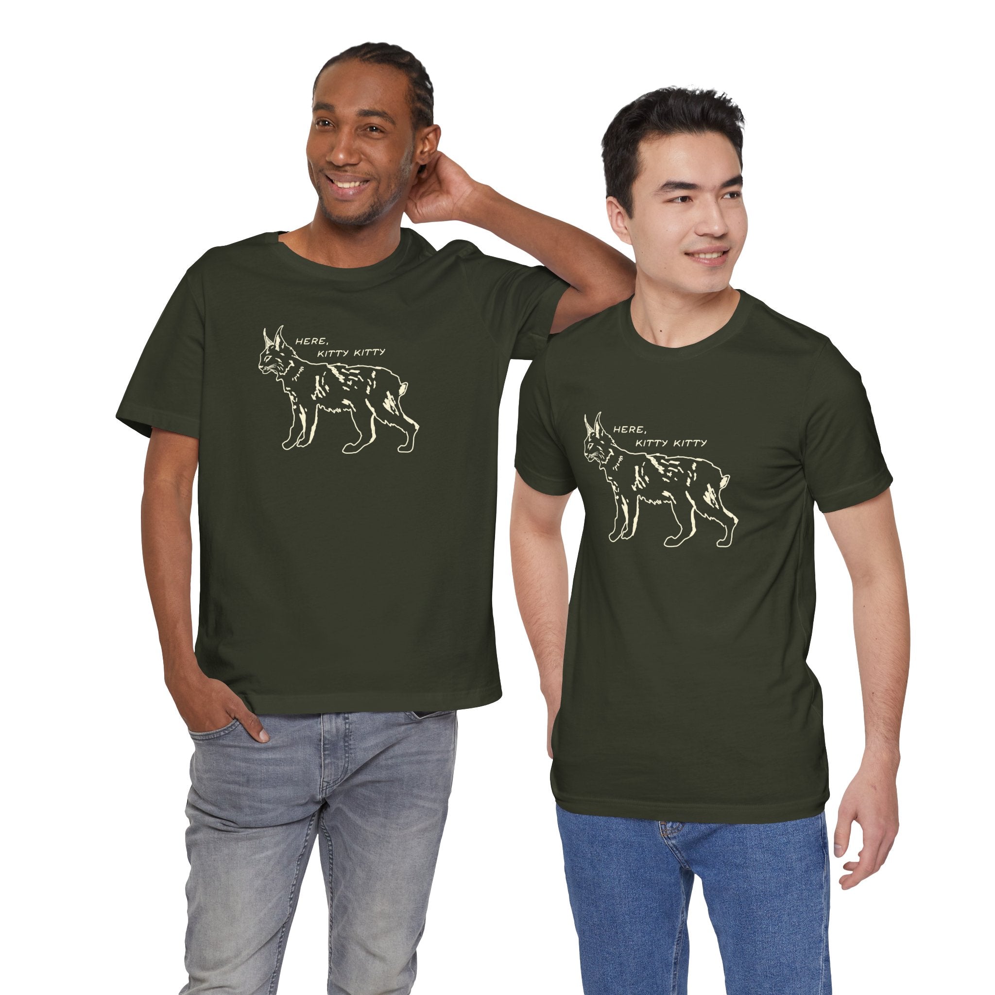 Here Kitty Kitty Unisex Tee, Bobcat T-Shirt, Funny Nature Tee, Gift for Wildlife Lovers, Cute Cat Apparel